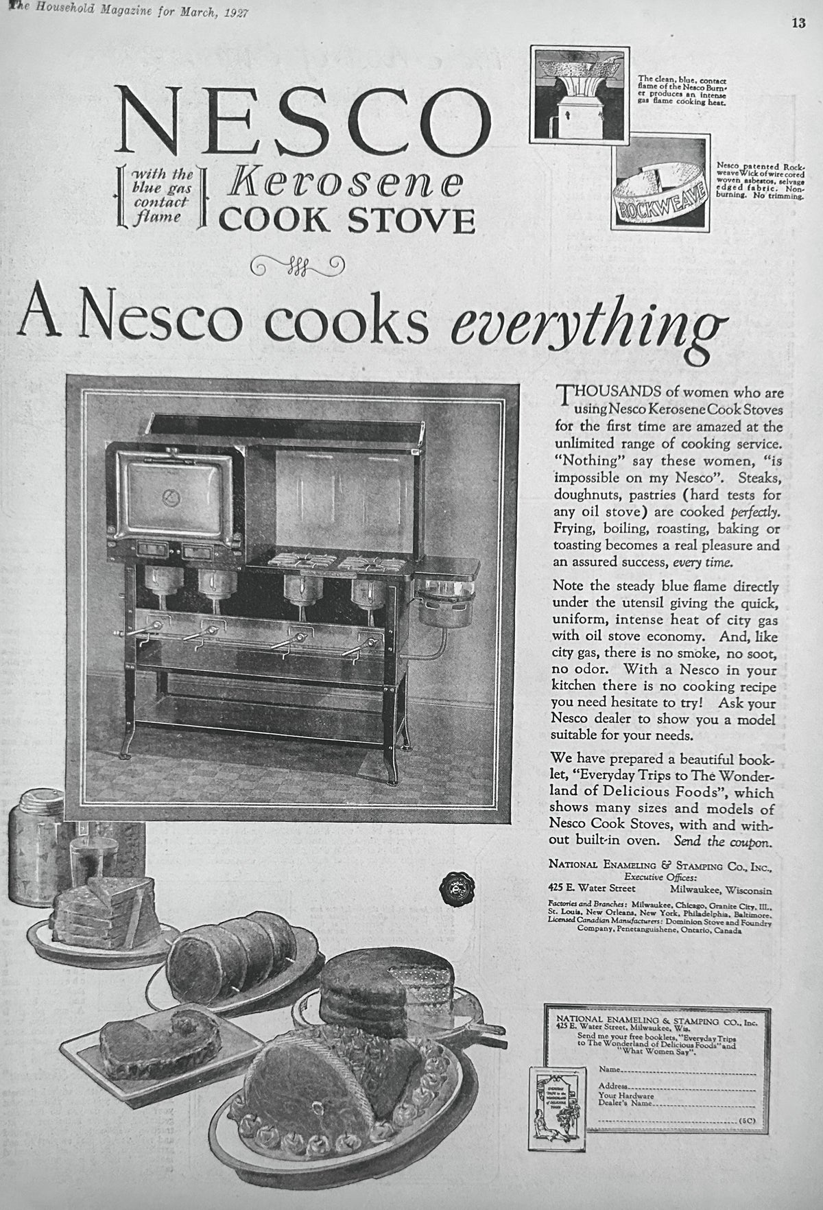 1927 NESCO Kerosene Cook Stove - Cooks Everything Ad #2477