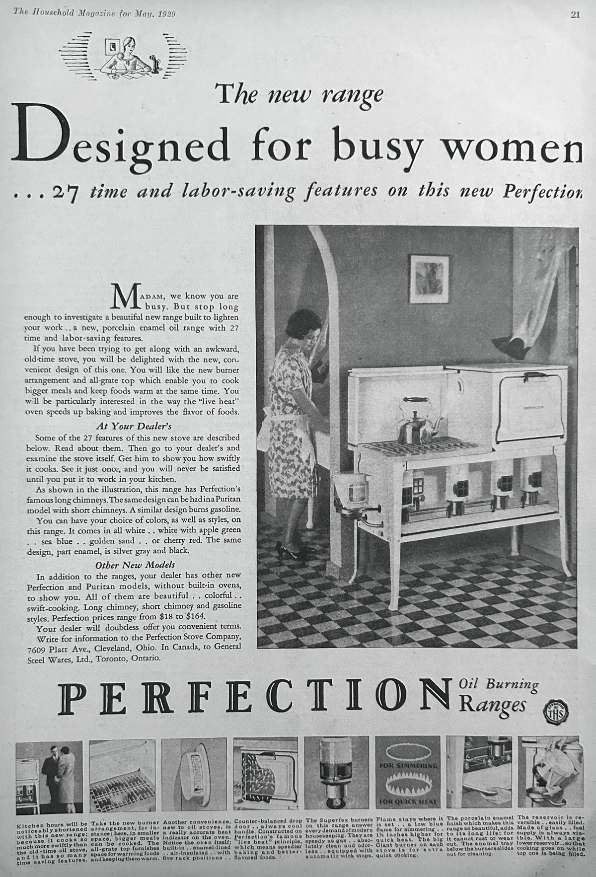 1929 Perfection Oil Burning Ranges Designed for Busy Women Ad #2487