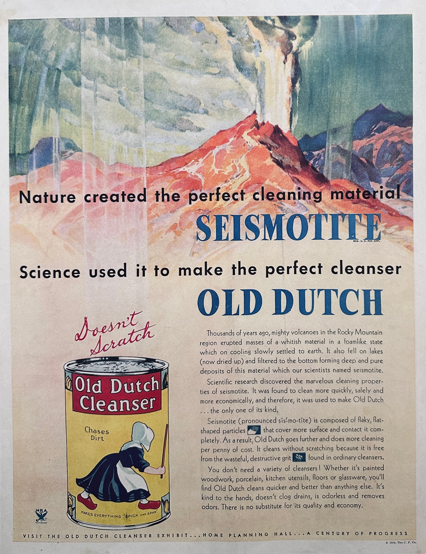 1934 Old Dutch Cleanser - Seismotite Based Scrubbing Powder - Vintage Ad