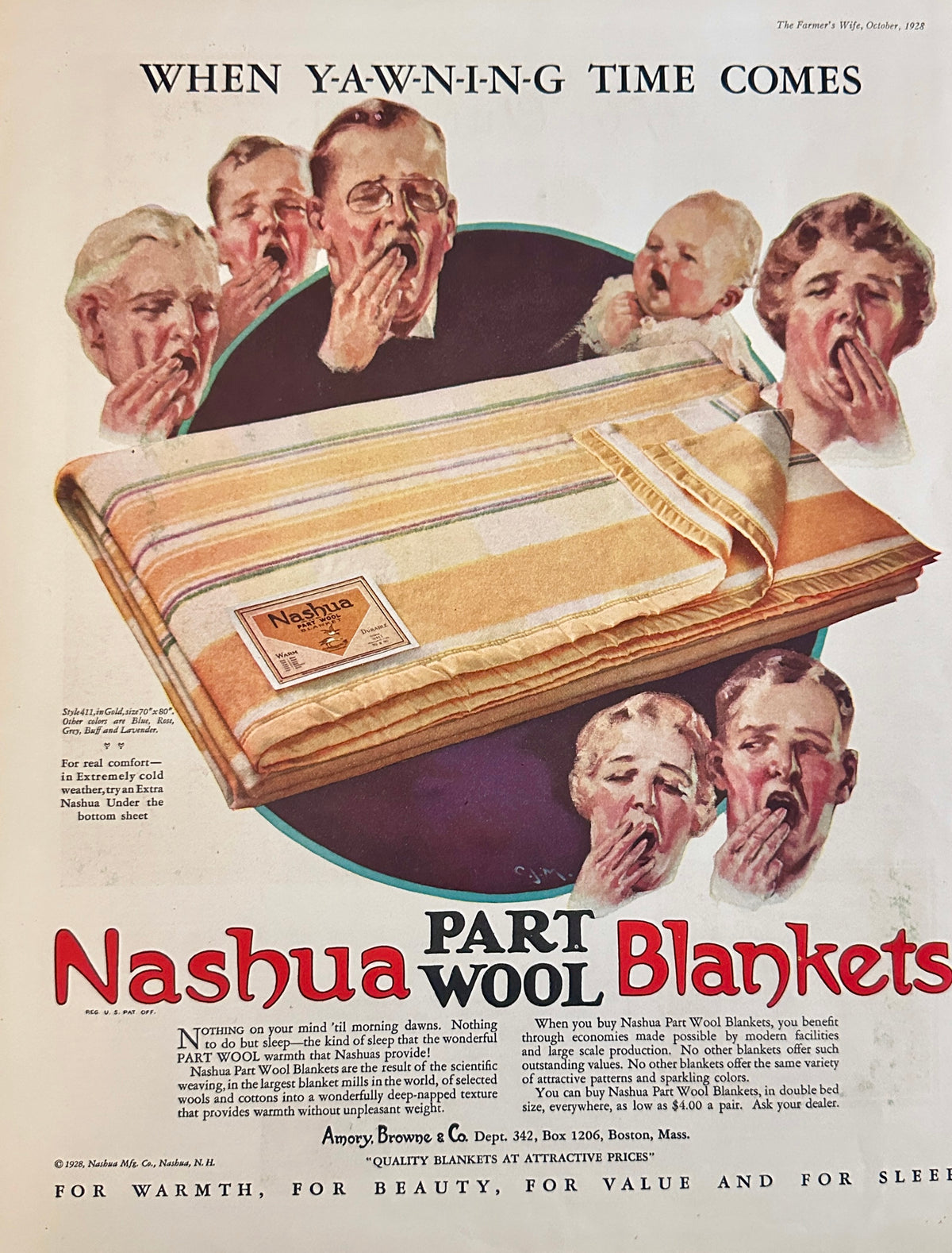 1930 Nashua Part Wool Blankets Amory,, Browne & Co - Boston Ad #2499