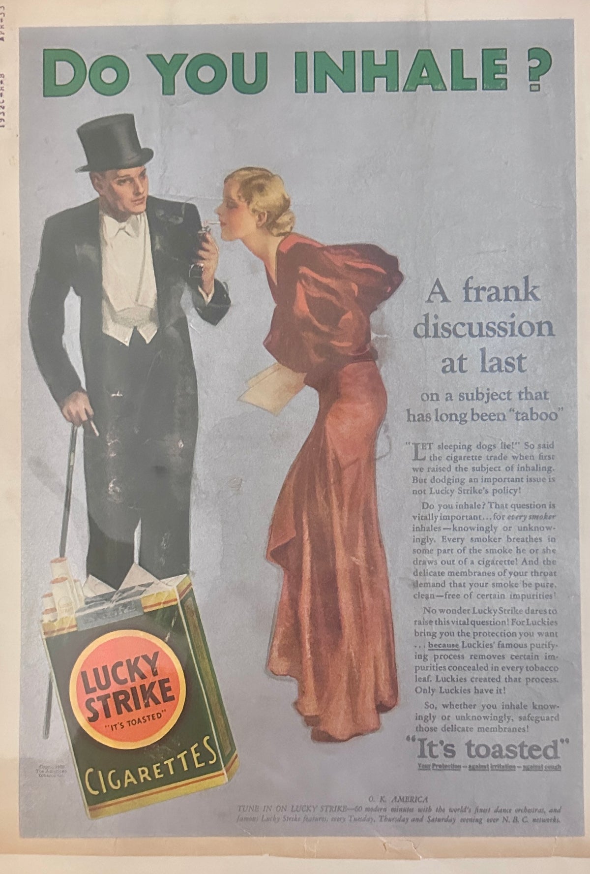 1930 Lucky Strick Cigarettes - Do You Inhale? Ad #2500