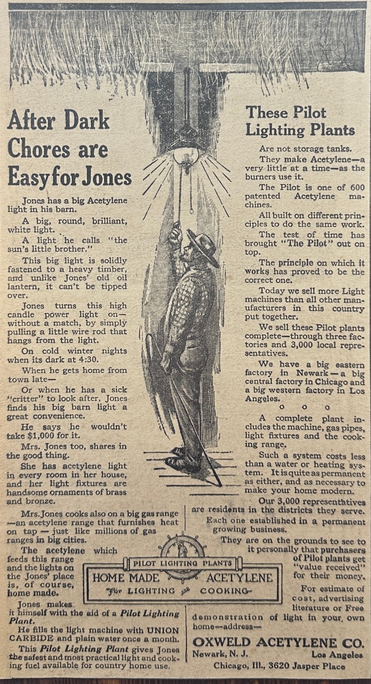 1913 Oxyweld Acetylene For Lighting and Cooking Pilot Lighting Plants Ad