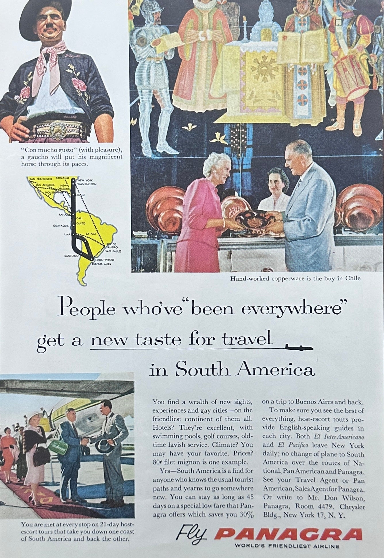 1959 Panagra Airline 21 Day Tour - Chile - Magazine Ad