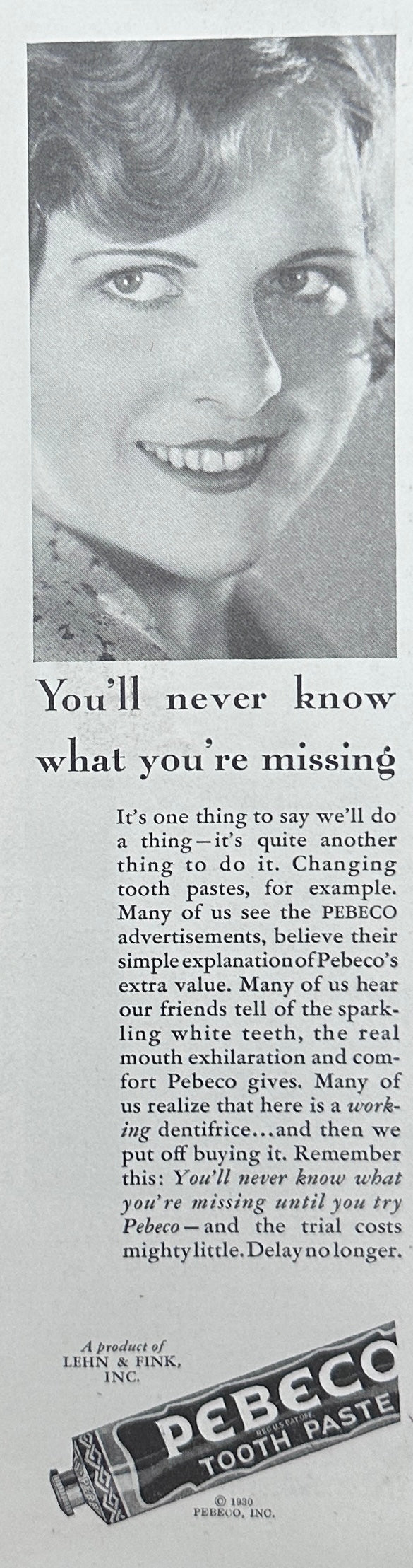 1930 Pebeco Tooth Paste - Vintage Edge Ad