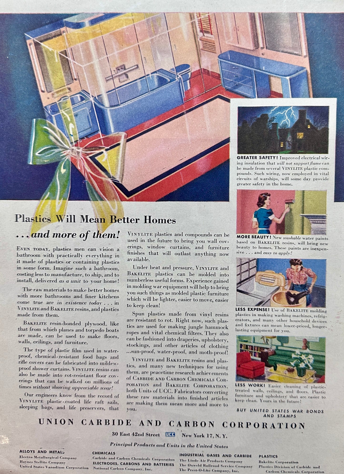 1944 Schlitz Beer, & Union Carbide Plastics Are the Future - Magazine Ad N822