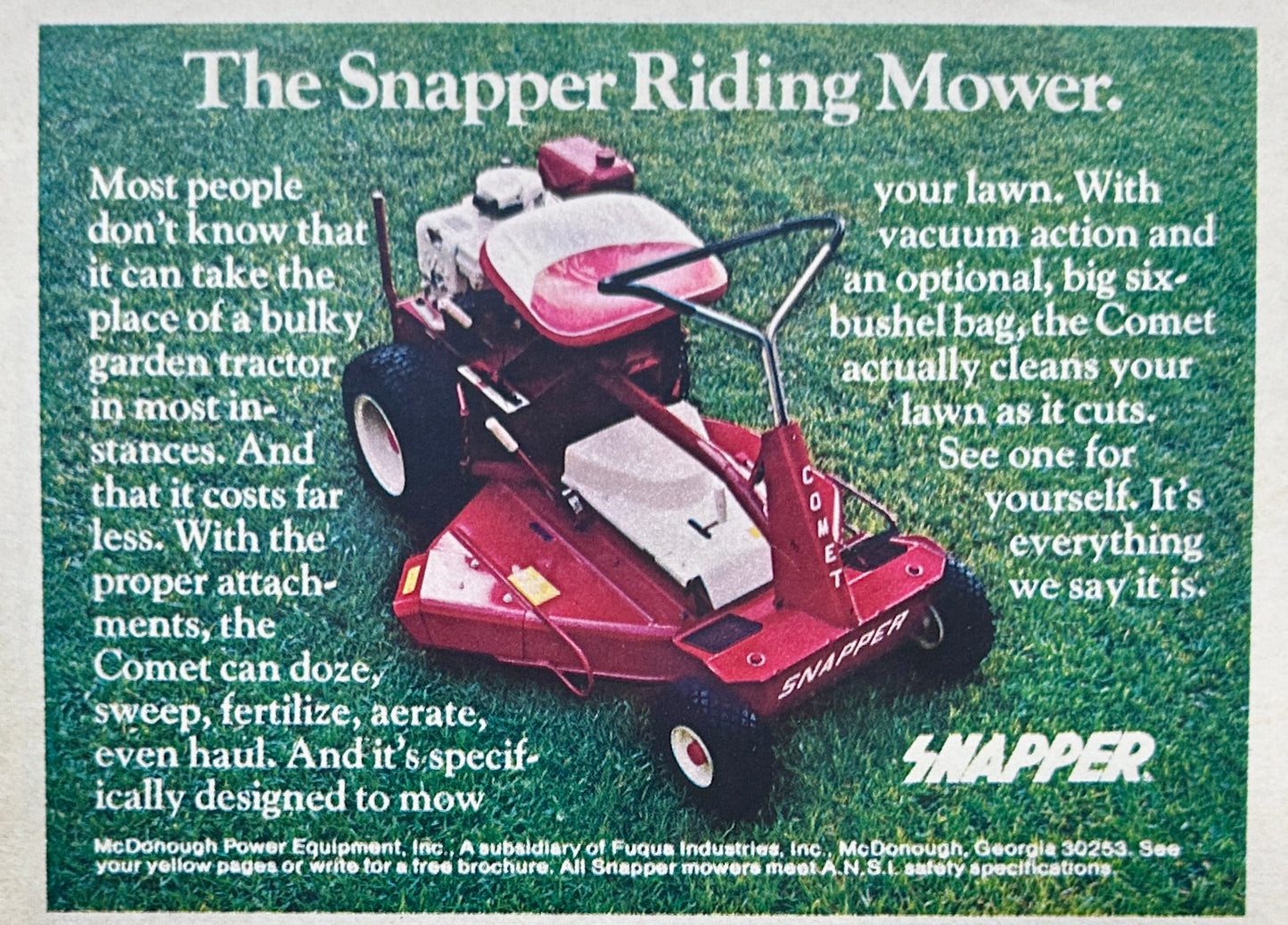 1973 Snapper Comet Riding Lawn Mower Vintage Ad N867
