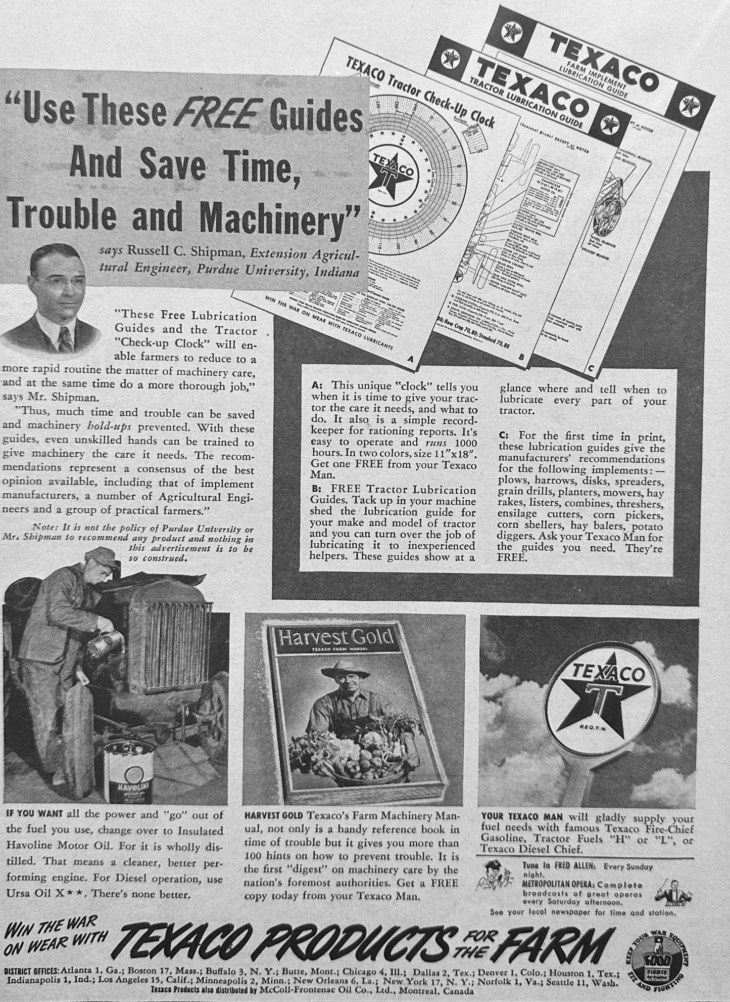 1944 Texaco Products for the Farm Magazine Ad N881
