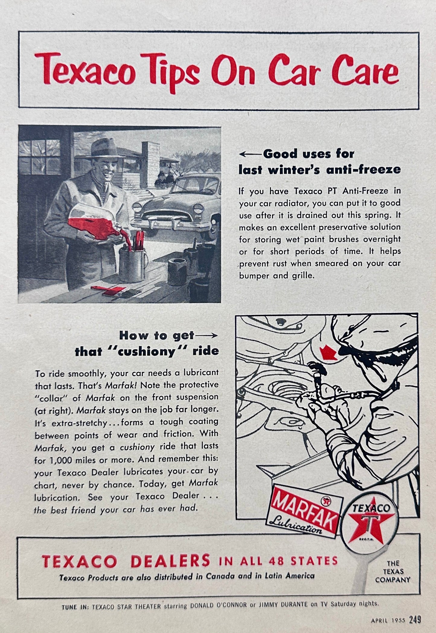 1955 Texaco - Marfak Lubricants - Tips on Car Care - Promotional Ad N888