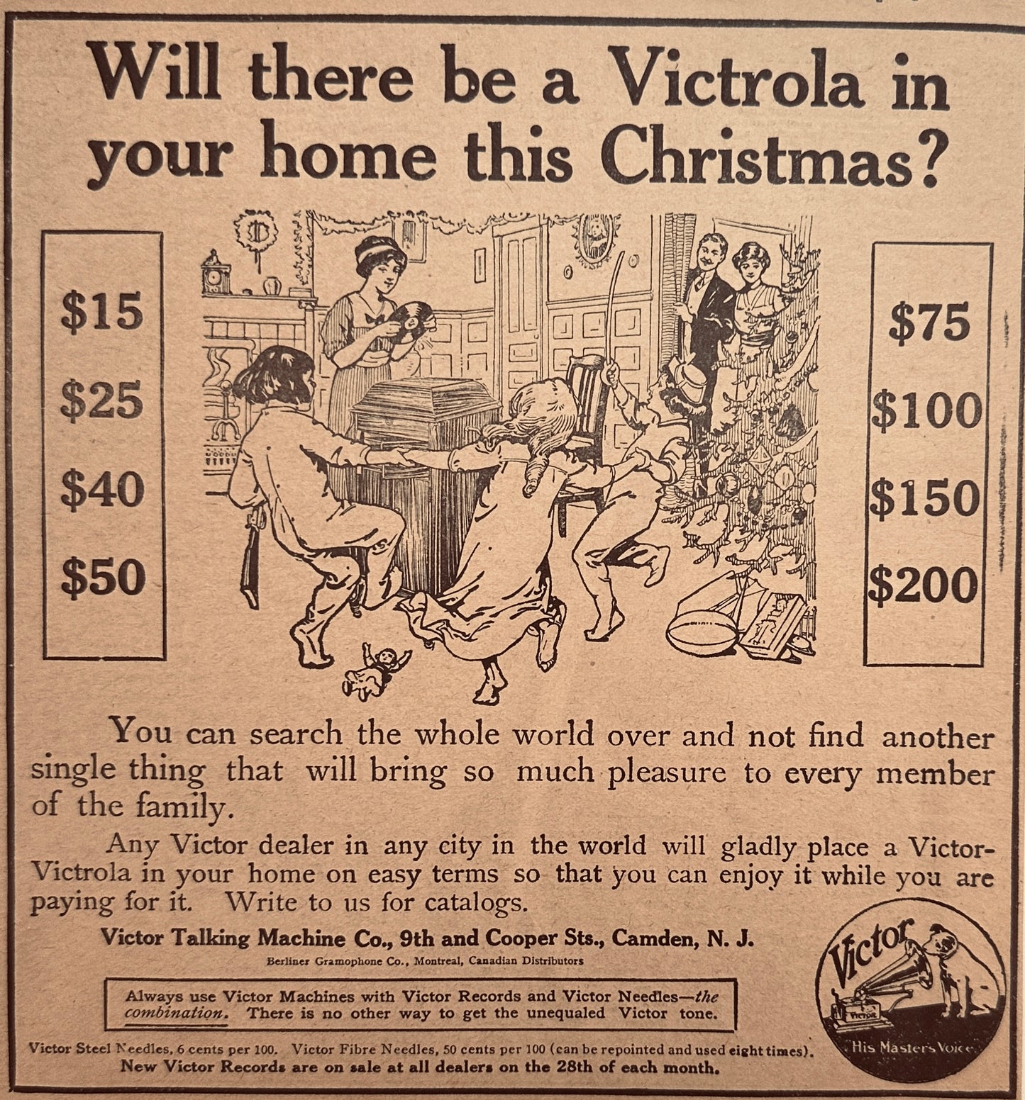 1912 Victor Victrola Magazine Ad Christmas N926