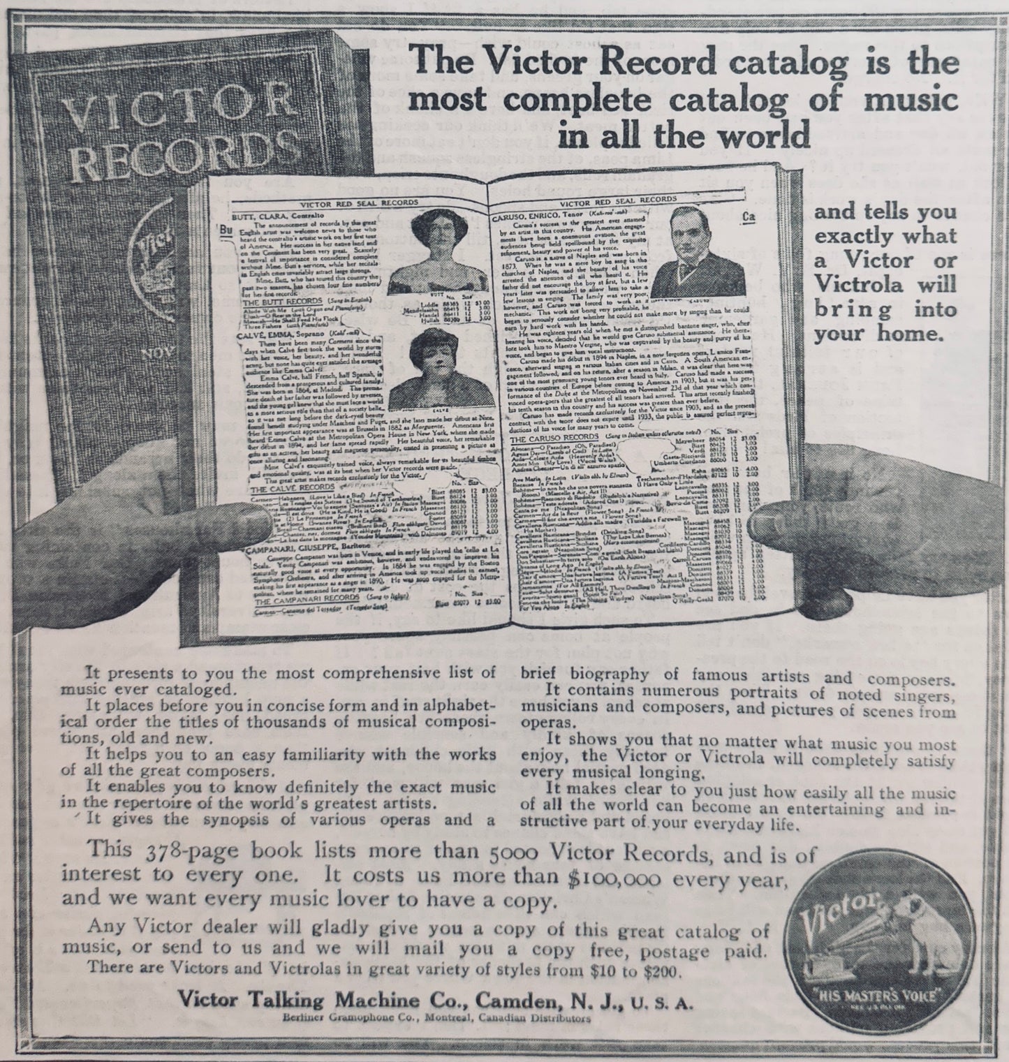 1915 Victor Record Catalog Magazine Advertisement