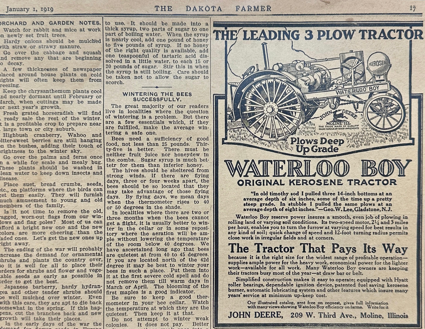 1919 John Deere Waterloo Boy Vintage Ad, Modern Ertl Advertising Lot