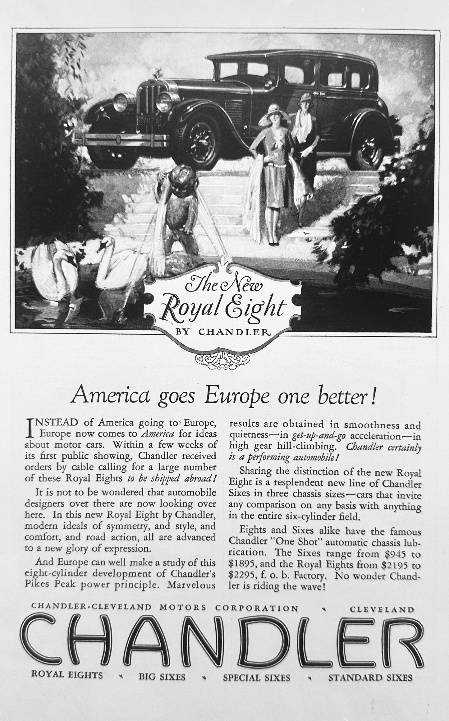 1927 Chandler Royal Eight - America Goes Europe One Better - Vintage Ad A32
