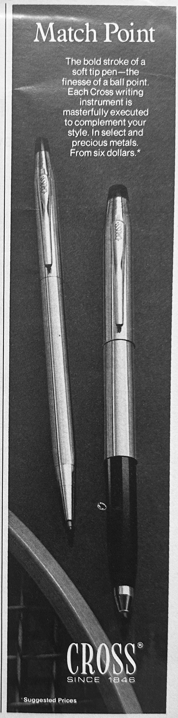 1976 Cross Match Point Pen - Cross Since 1946 - Vintage Ad N277