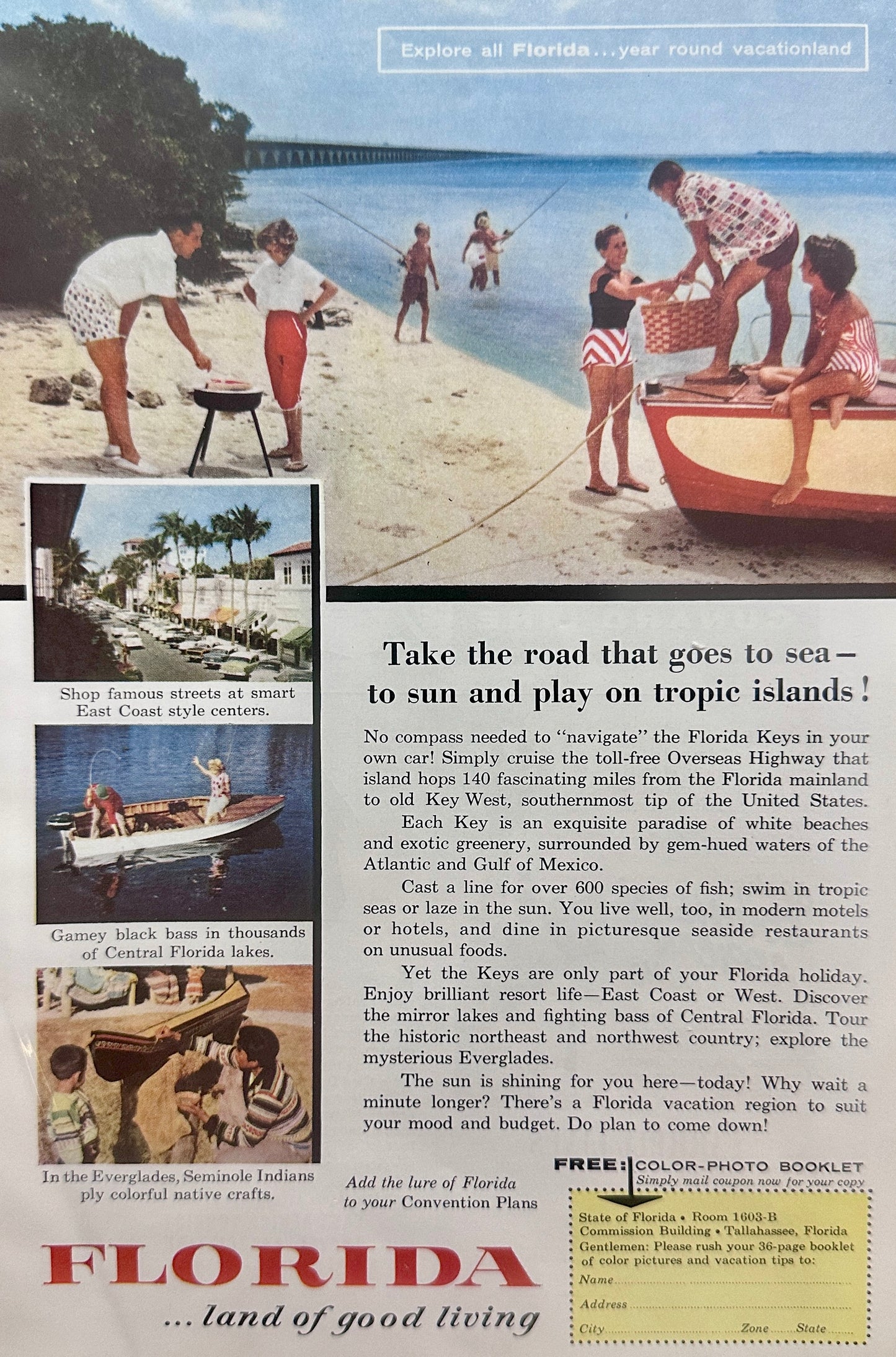 1957 Florida Travel Vacation Destination Promotional Ad