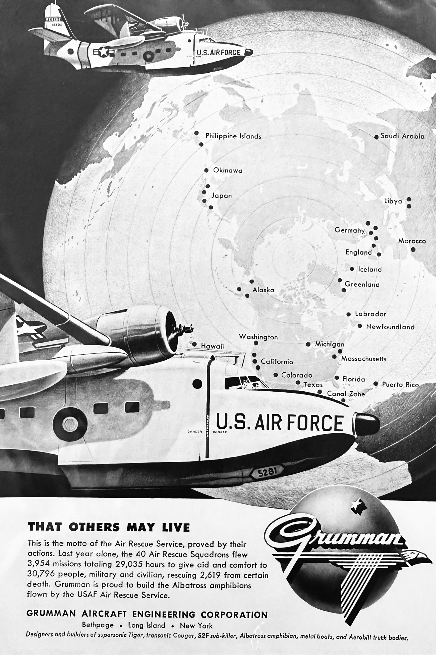 1957 Grumman Albatross - USAF Air Rescue Squadrons - Vintage Ad N418