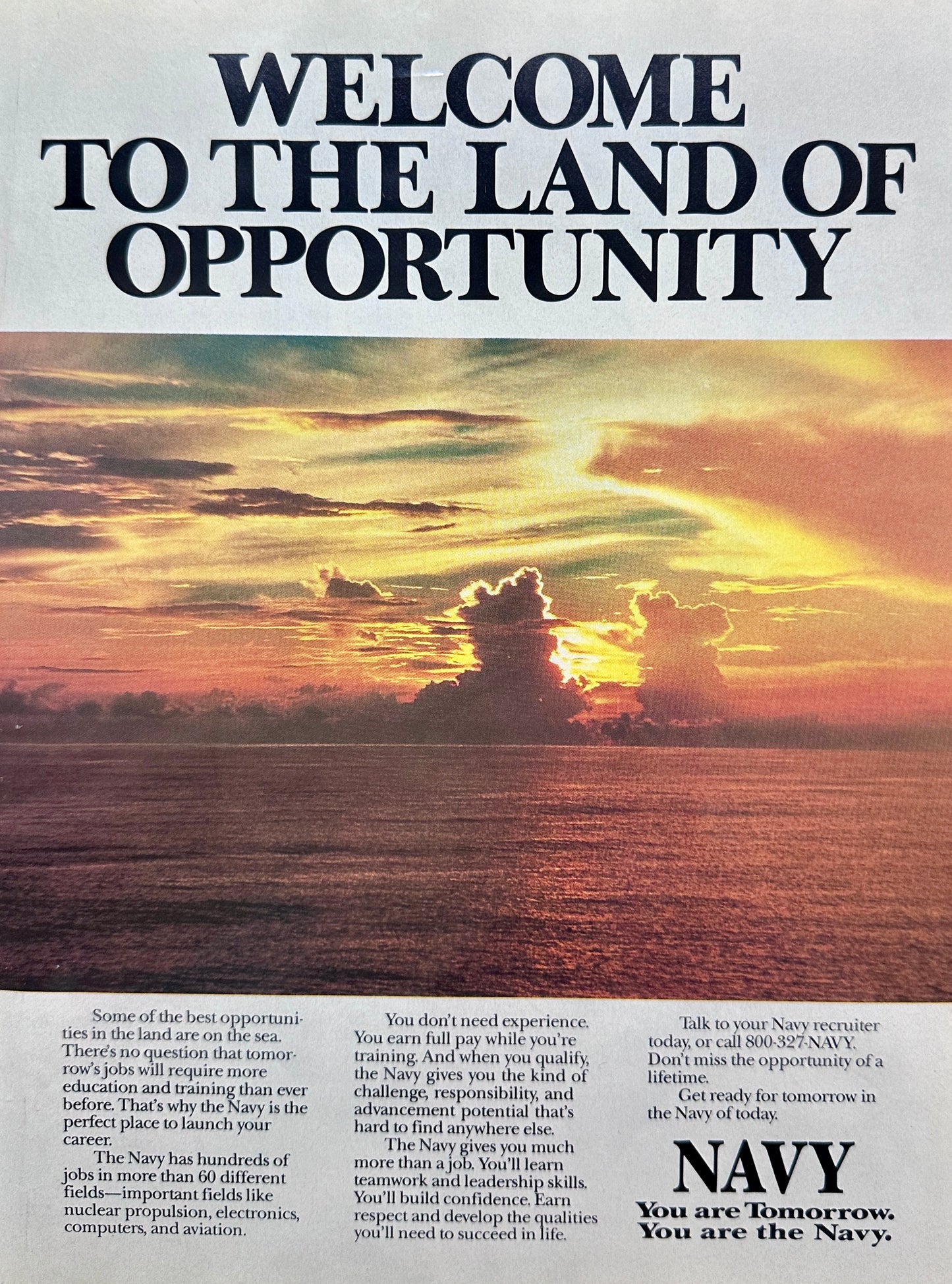 1988 Navy Recruitment Ad - Welcome to the Land of Opportunity N728