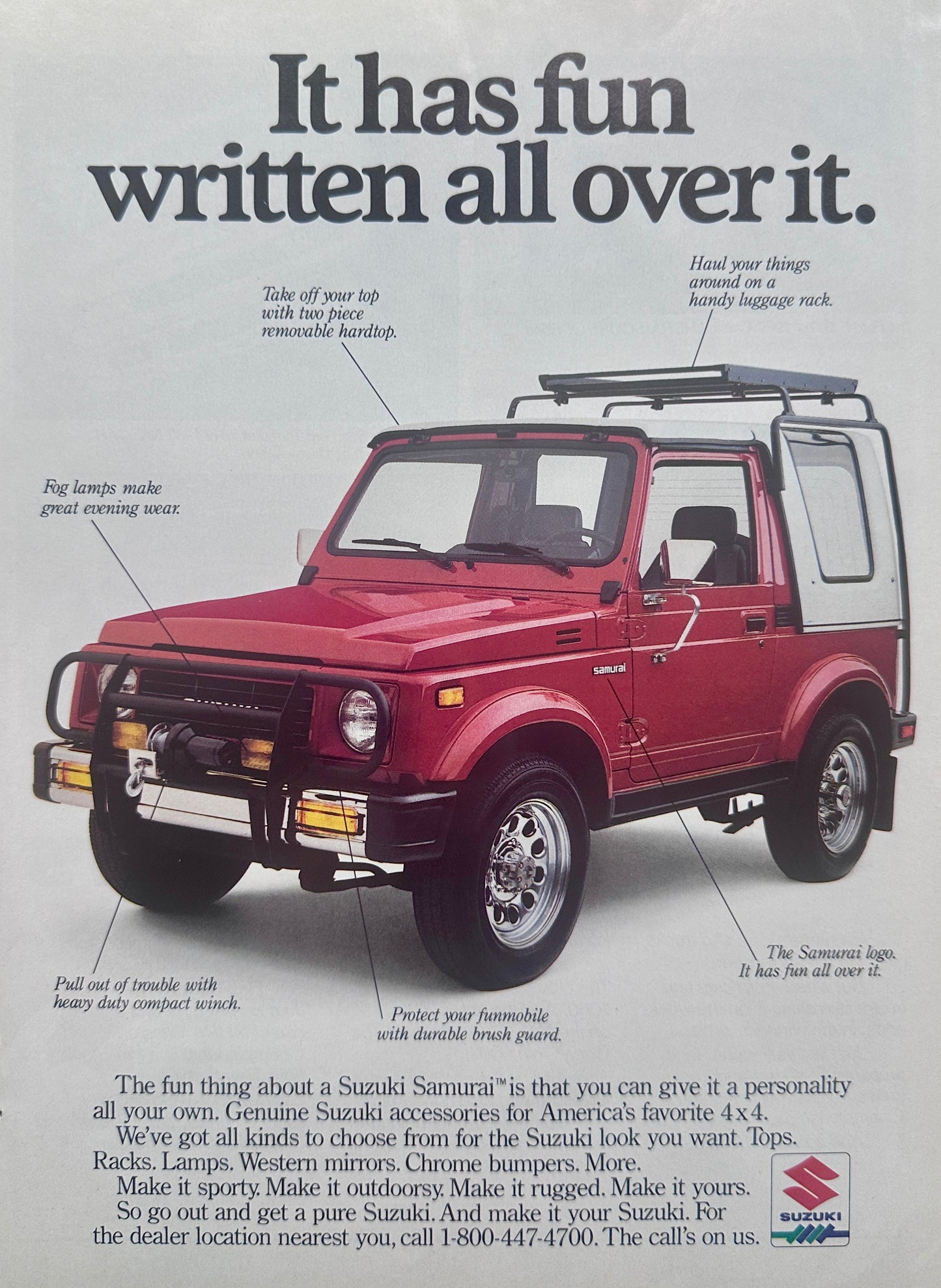1988 Suzuki Samurai - It Has Fun Written All Over It - Vintage Ad #A274