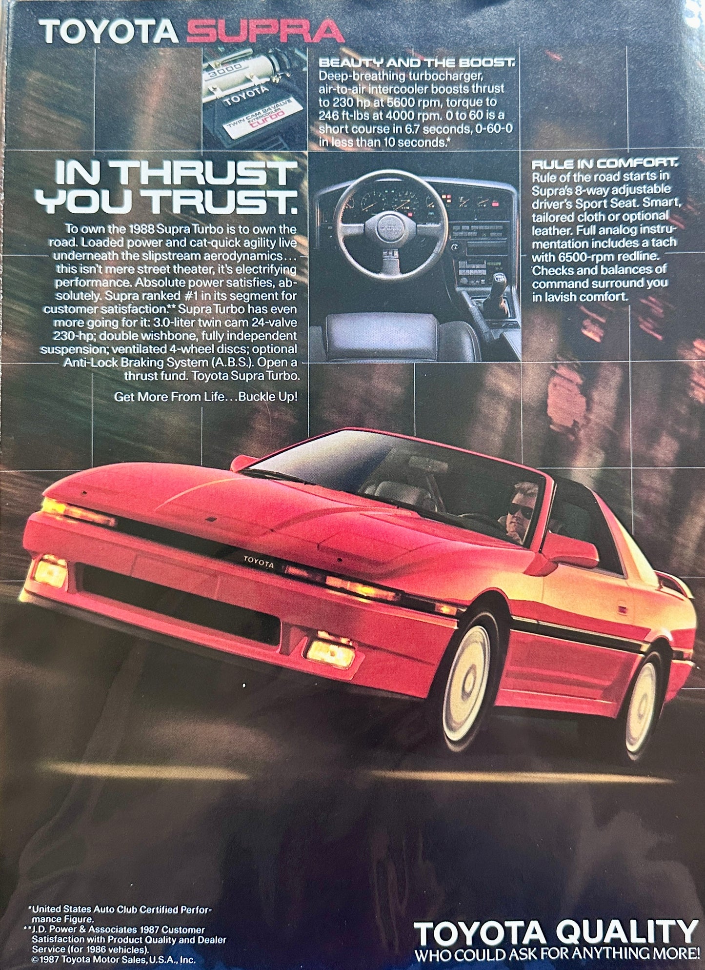 1988 Toyota Supra - In Thrust You Trust - Vintage Ad #A259-1-2-3-4