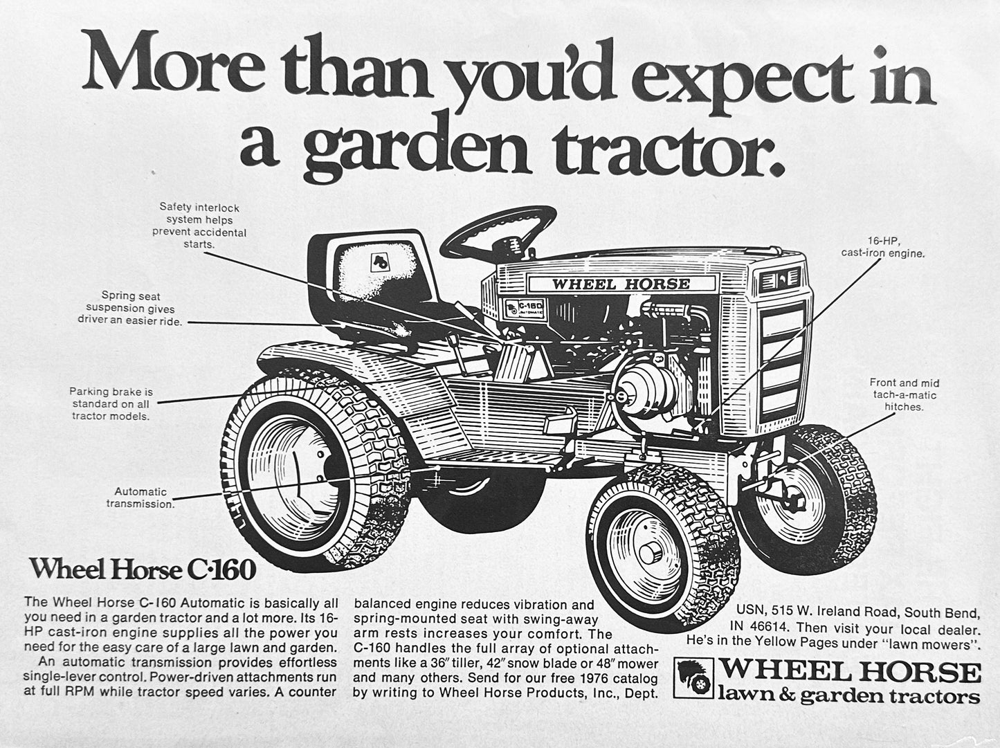 1976 Wheelhorse C*160 Lawn Tractor - Vintage Ad N945