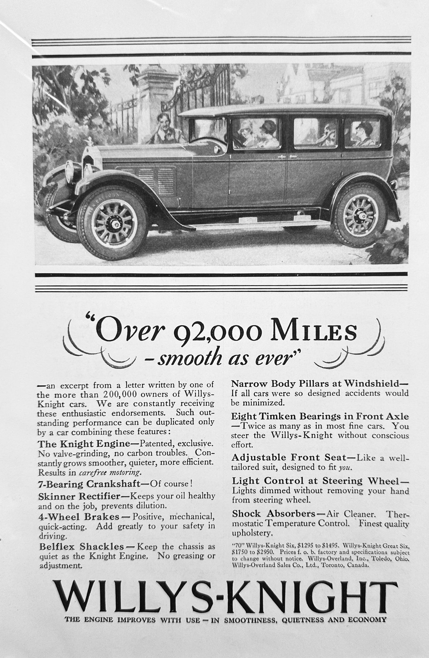 1927 "70" Willys-Knight Six or Great Six Over 92,000 Miles! - Vintage Ad A231