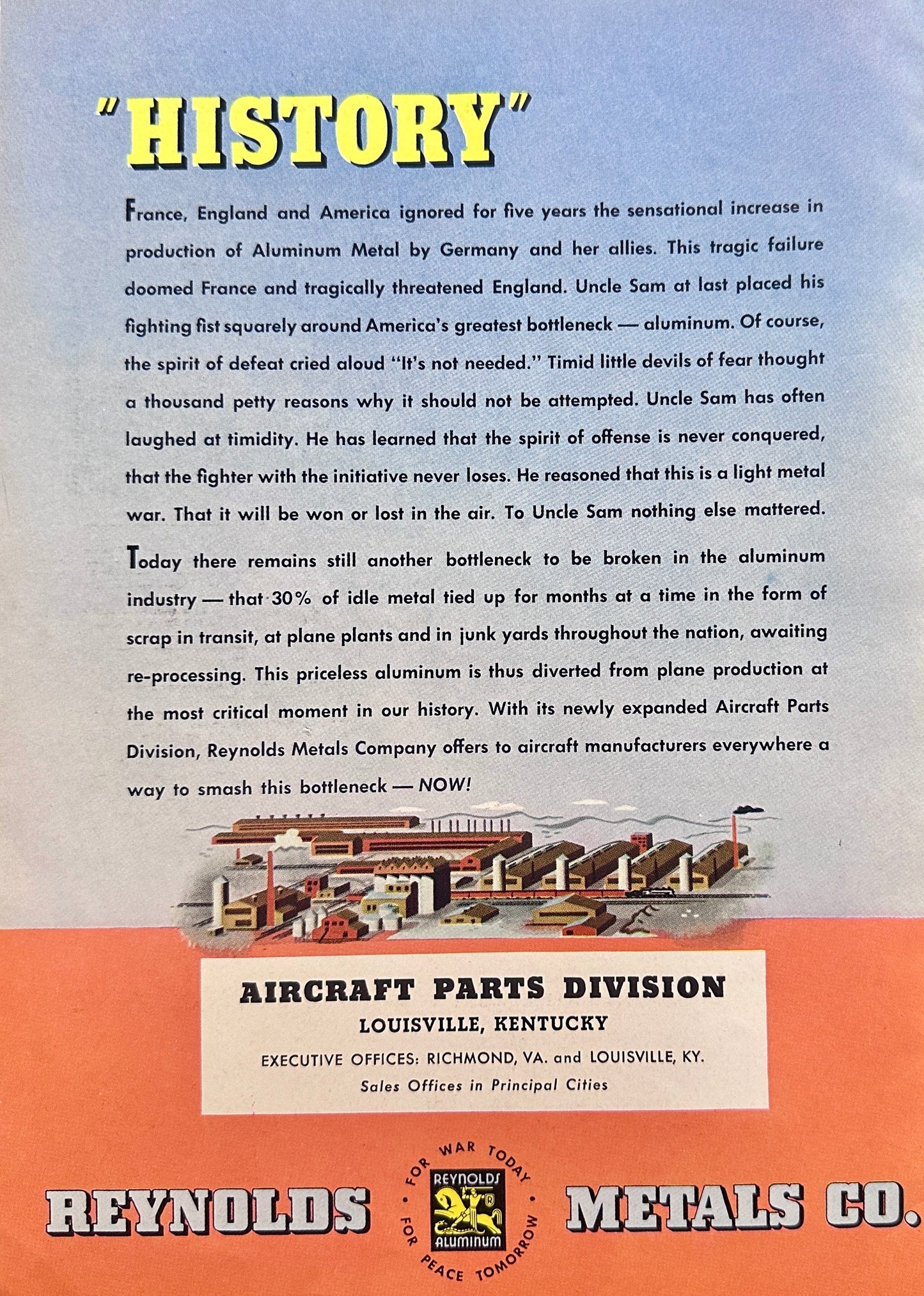 1943 Reynold Aluminum Aircraft Parts Division 4- Fold Heavyweight Insert