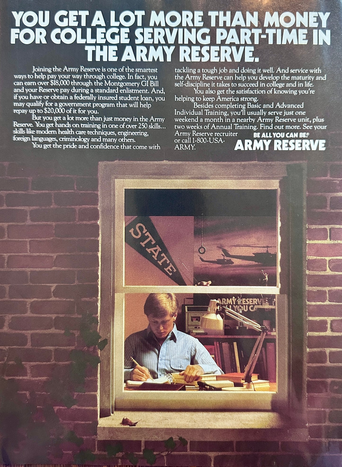 1989 US Army Reserve Recruitment Promotional Magazine Ad ROTC S70