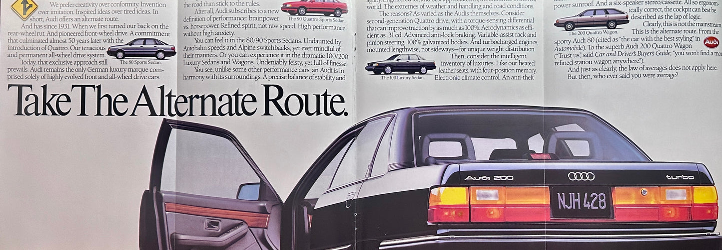 1989 Audi 4-Page Foldout 80, 90, 100 & 200 Sedans - Heavyweight A23