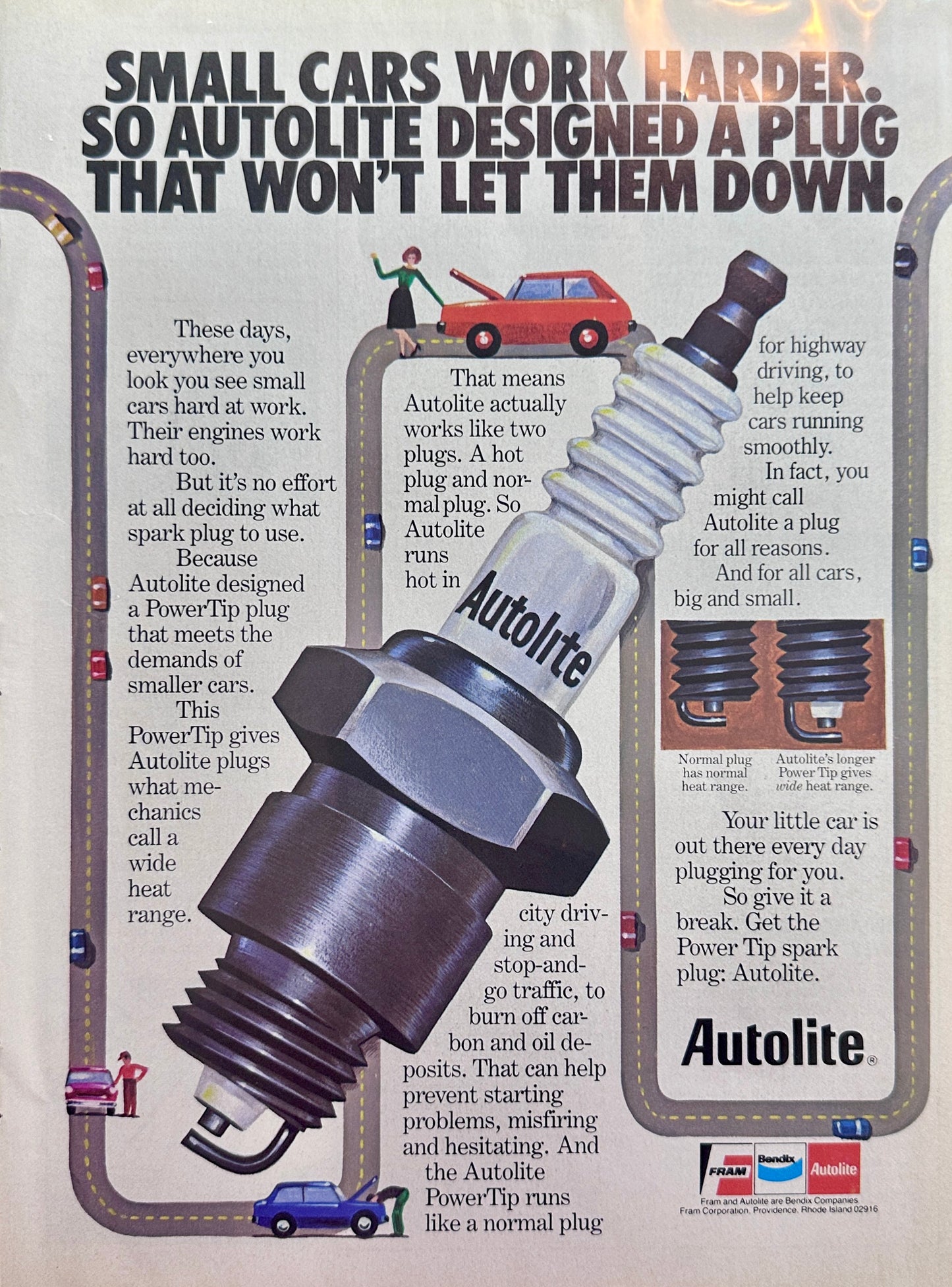 1983 Auto-Lite Spark Plugs For Smaller Hardworking Cars Original Magazine Ad S93