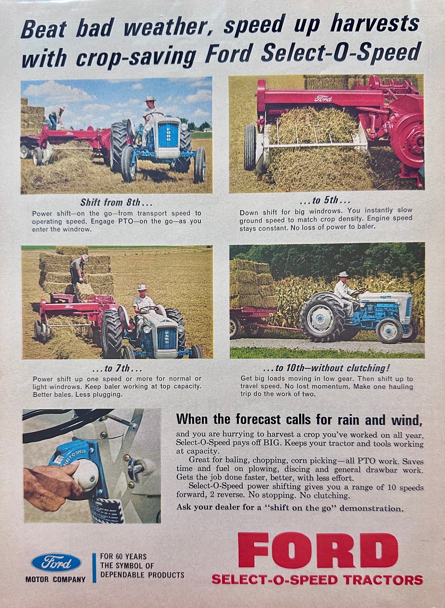 1963 Ford Select-O-Speed Tractors - 10 Speeds Available Vintage Ad N376
