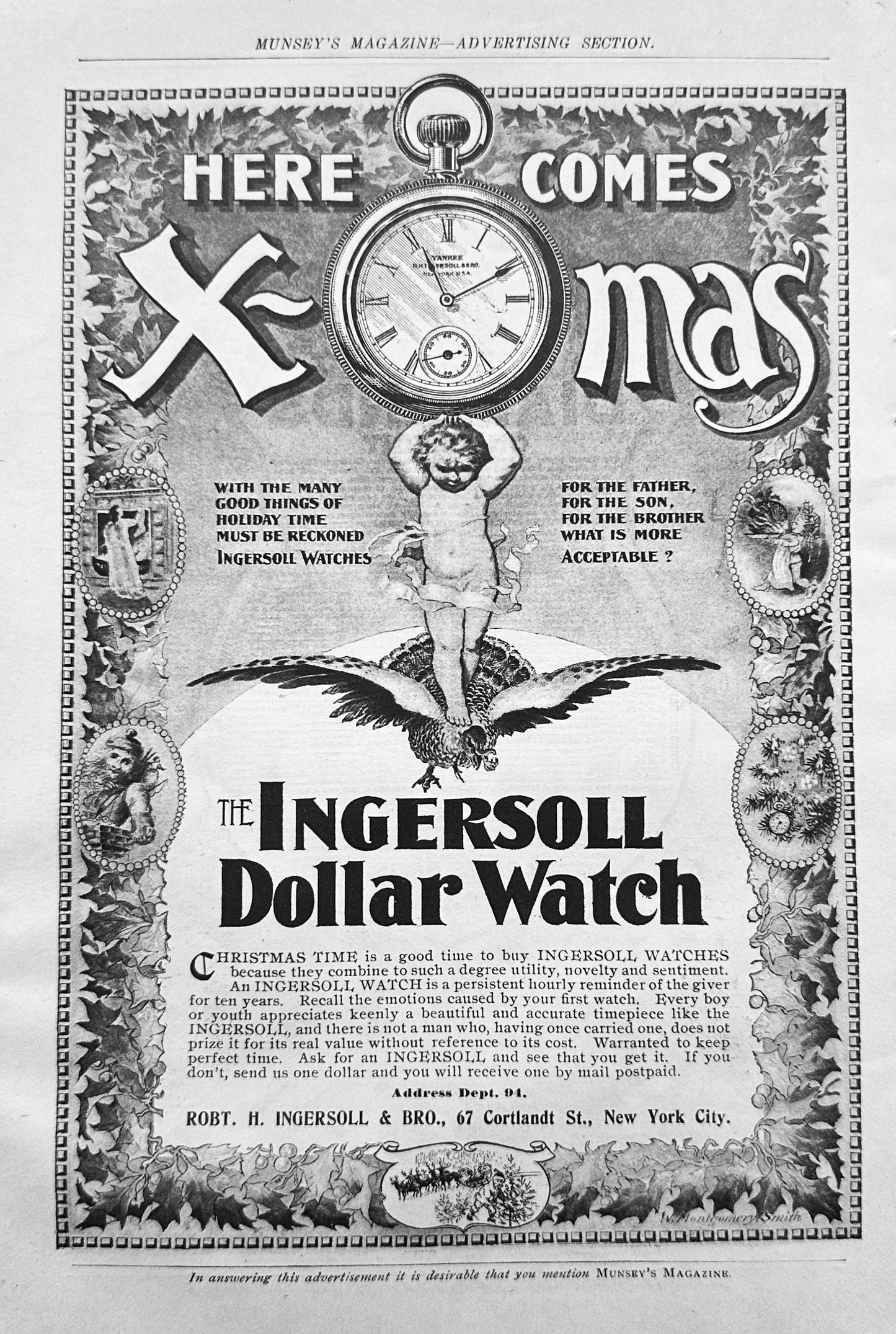 1902 Ingersoll Dollar Pocket Watch For Christmas & Diamond Jewelry on Credit Ads N478