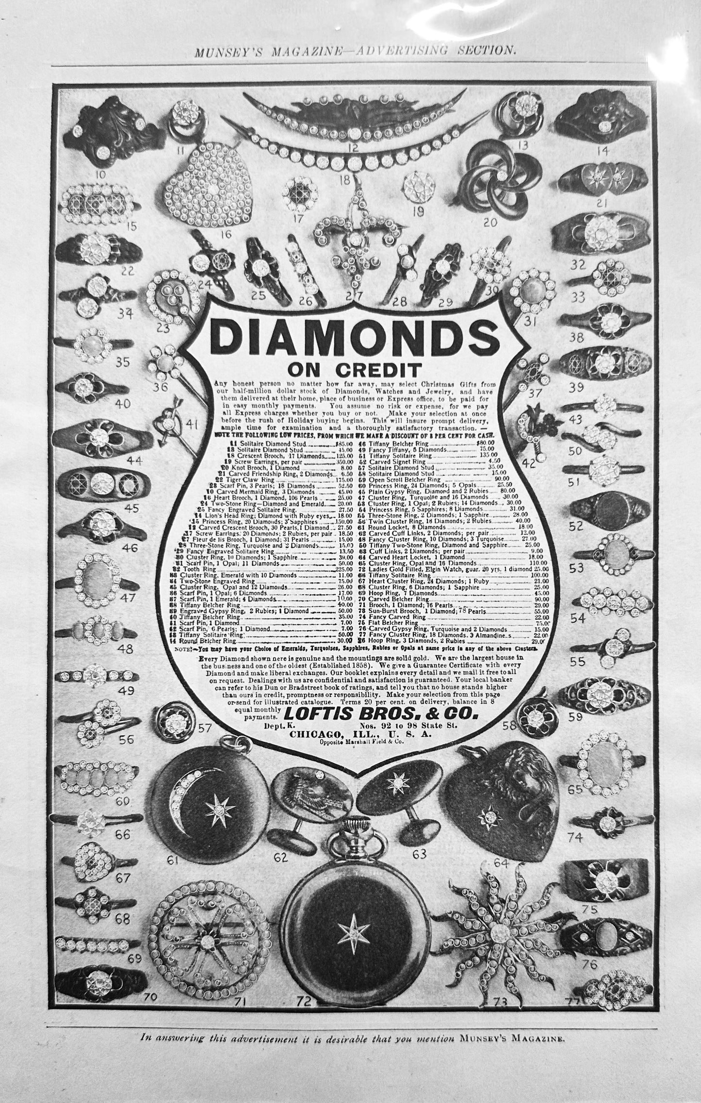 1902 Ingersoll Dollar Pocket Watch For Christmas & Diamond Jewelry on Credit Ads N478