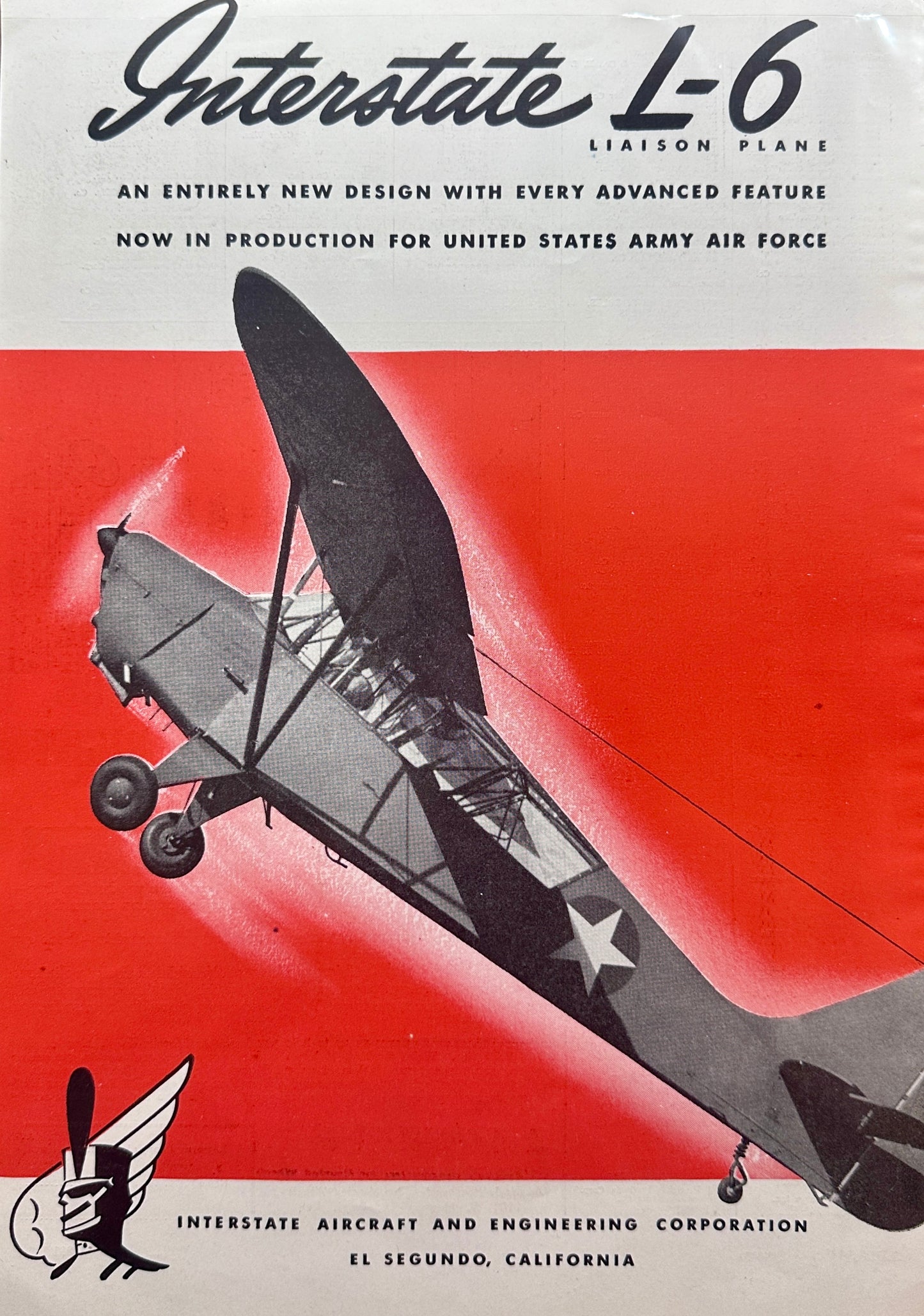 1943 Interstate L-6 Liaison Plane - Grasshopper - Observation WWII Ad N498