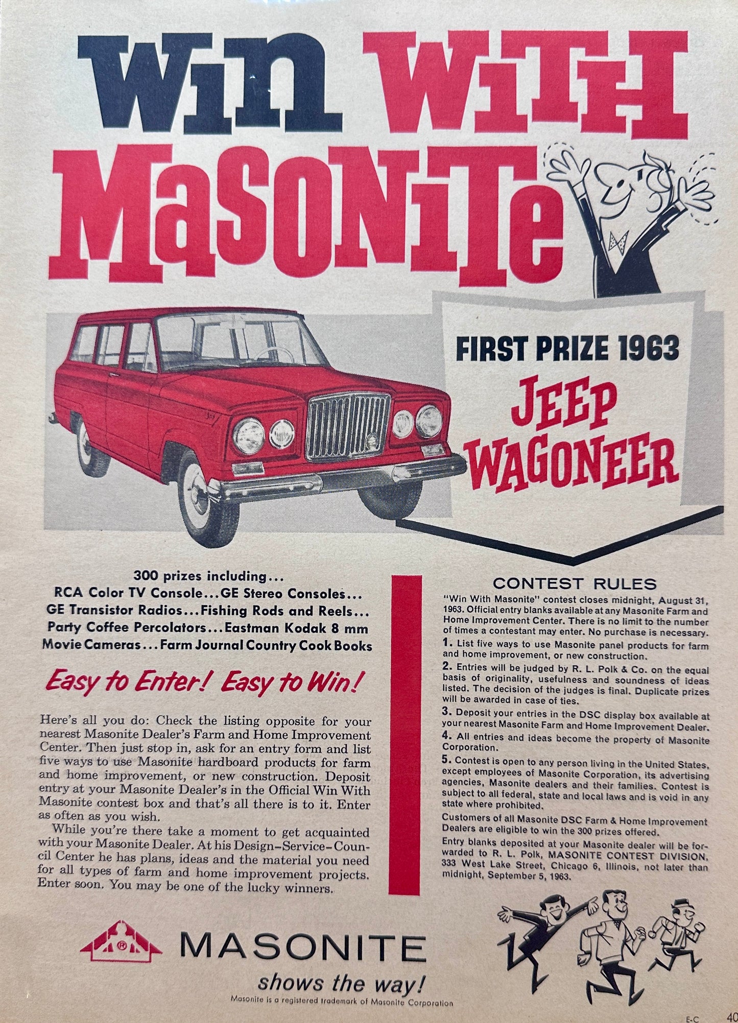 1963 Win with Masonite - Jeep Wagoneer - First Prize - Promotional Ad A167
