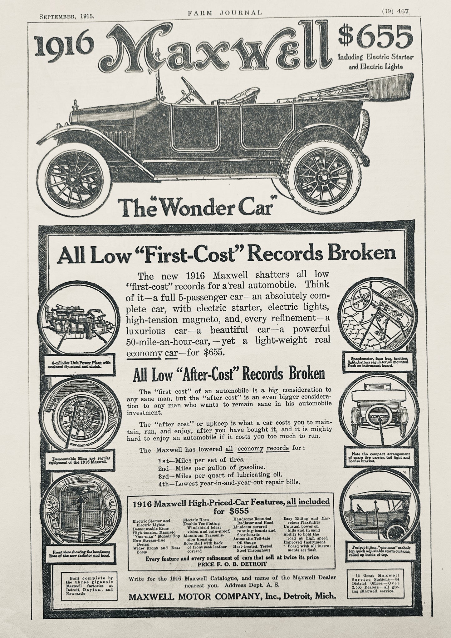 1915 Maxwell "the Wonder Car" $655 Original Advertisement