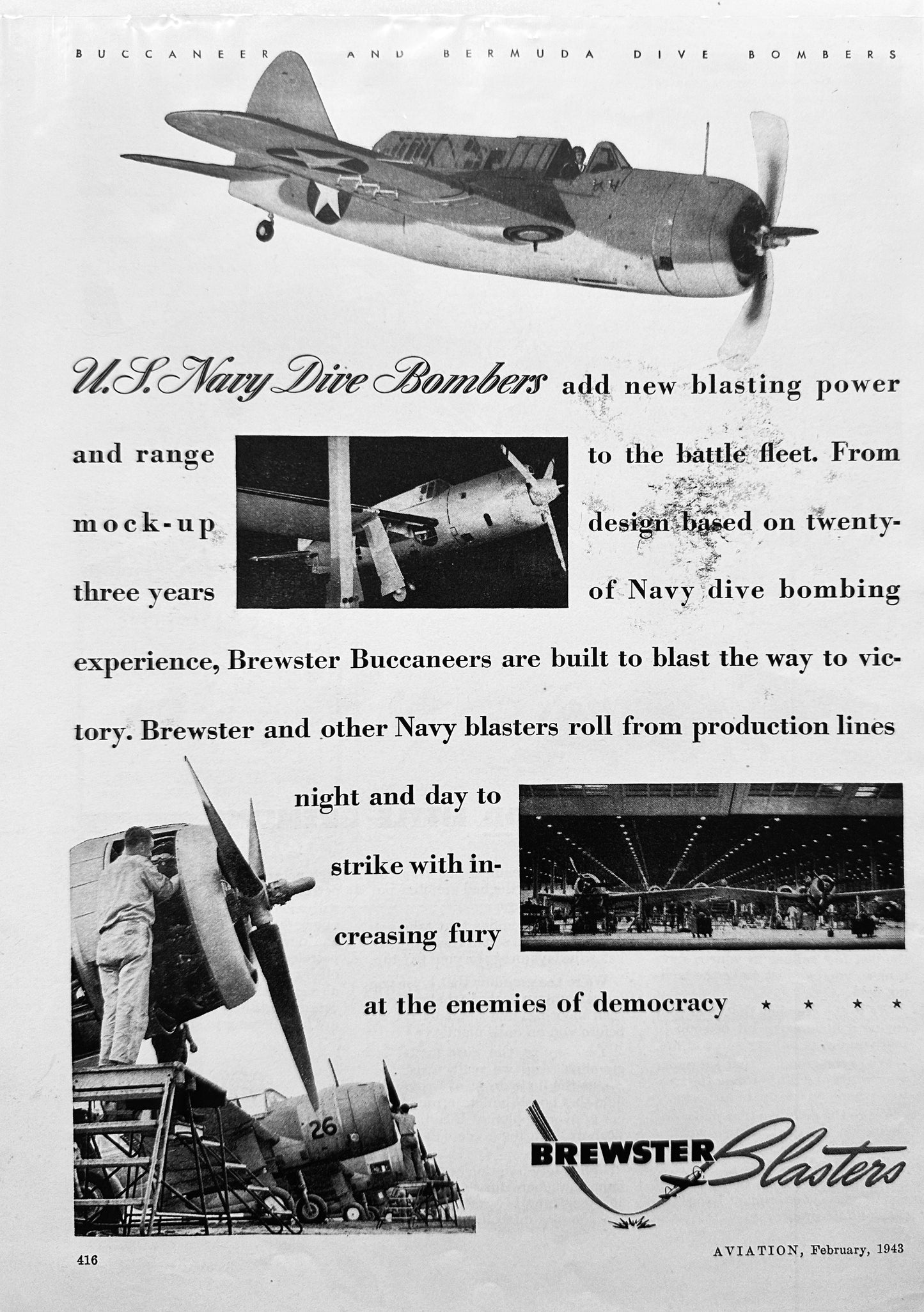 1943 Ethyl Corp - Good Gremlins & Brewster Blasters Navy Dive Bombers Ad N340