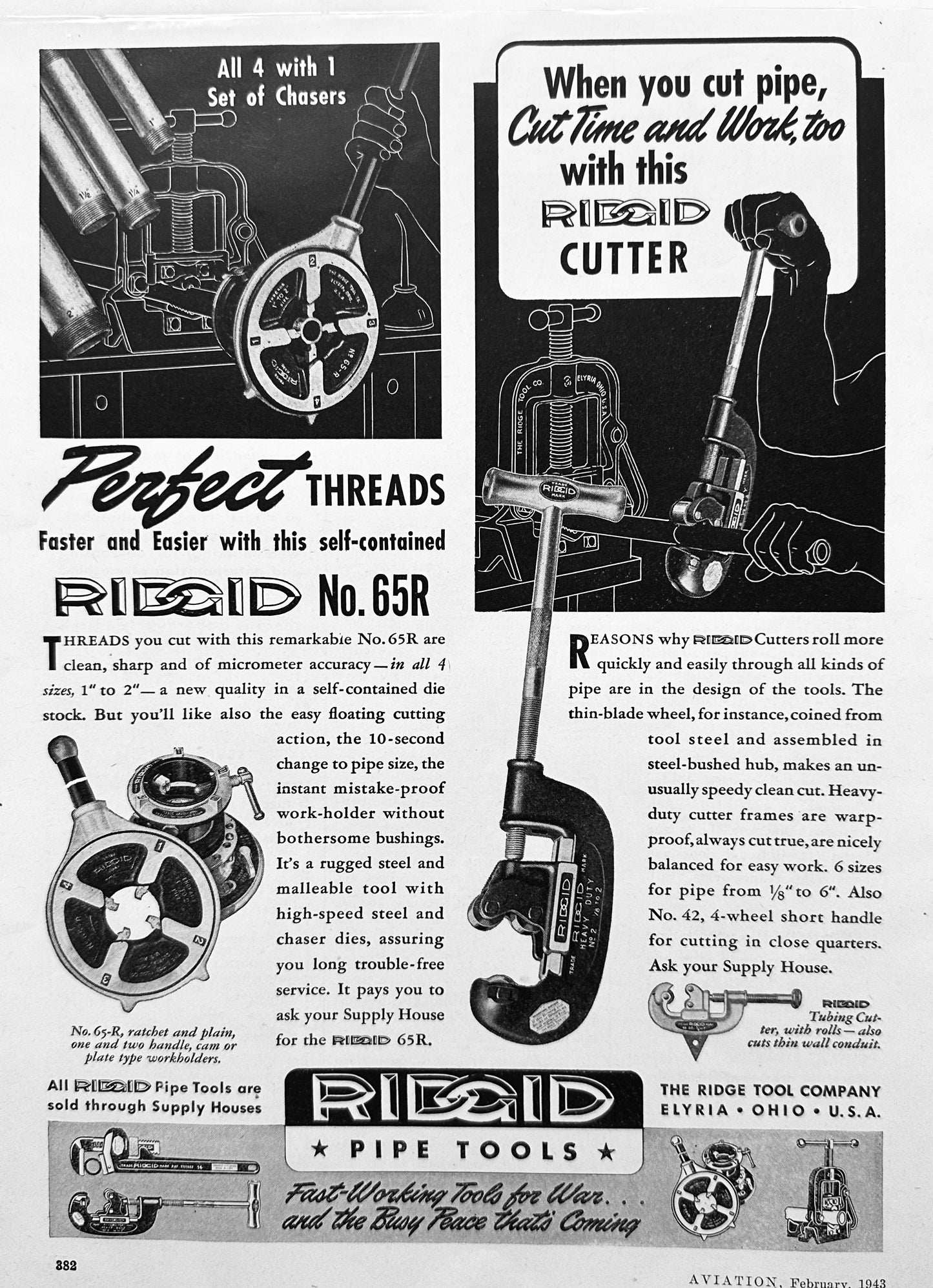 1943 Rigid Pipe Tools - Thread Cutters - Pipe Cutters WWII Era Advertising N800