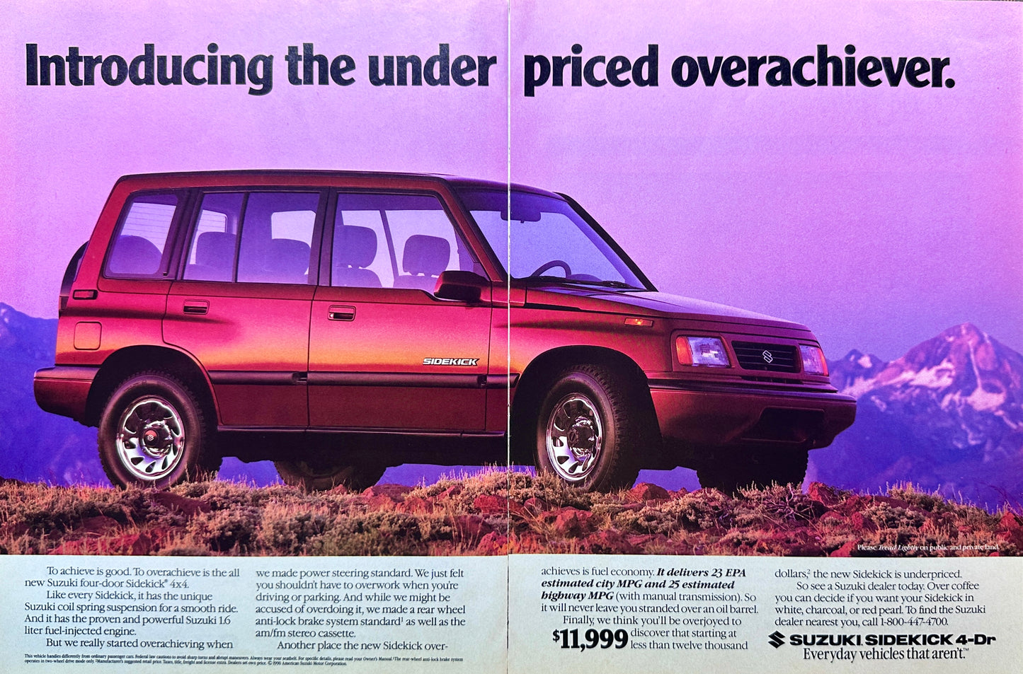 1990 Suzuki Sidekick 2-Page Magazine Ad - Underpriced Overachiever! #A270