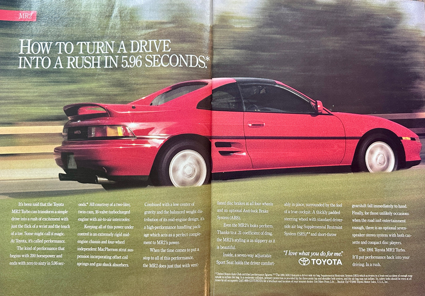 1990 Toyota MR2 Centerfold Turn a Drive Into a Rush Vintage Ad #A261