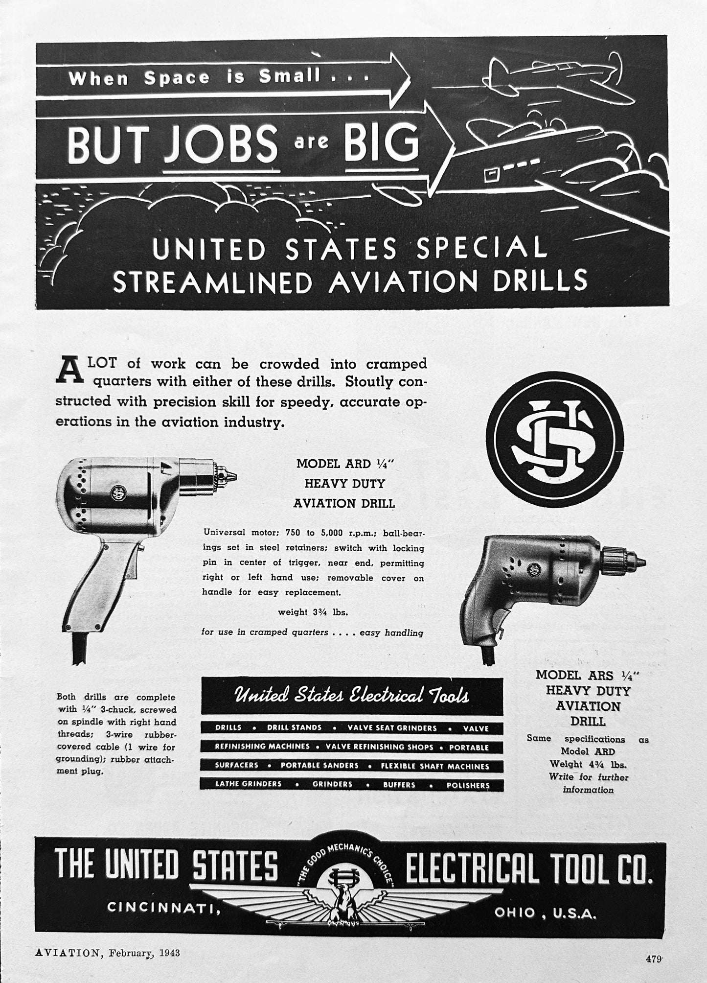1943 The United States Electrical Tool Co, Cincinnati Ohio - Vintage Ad N918