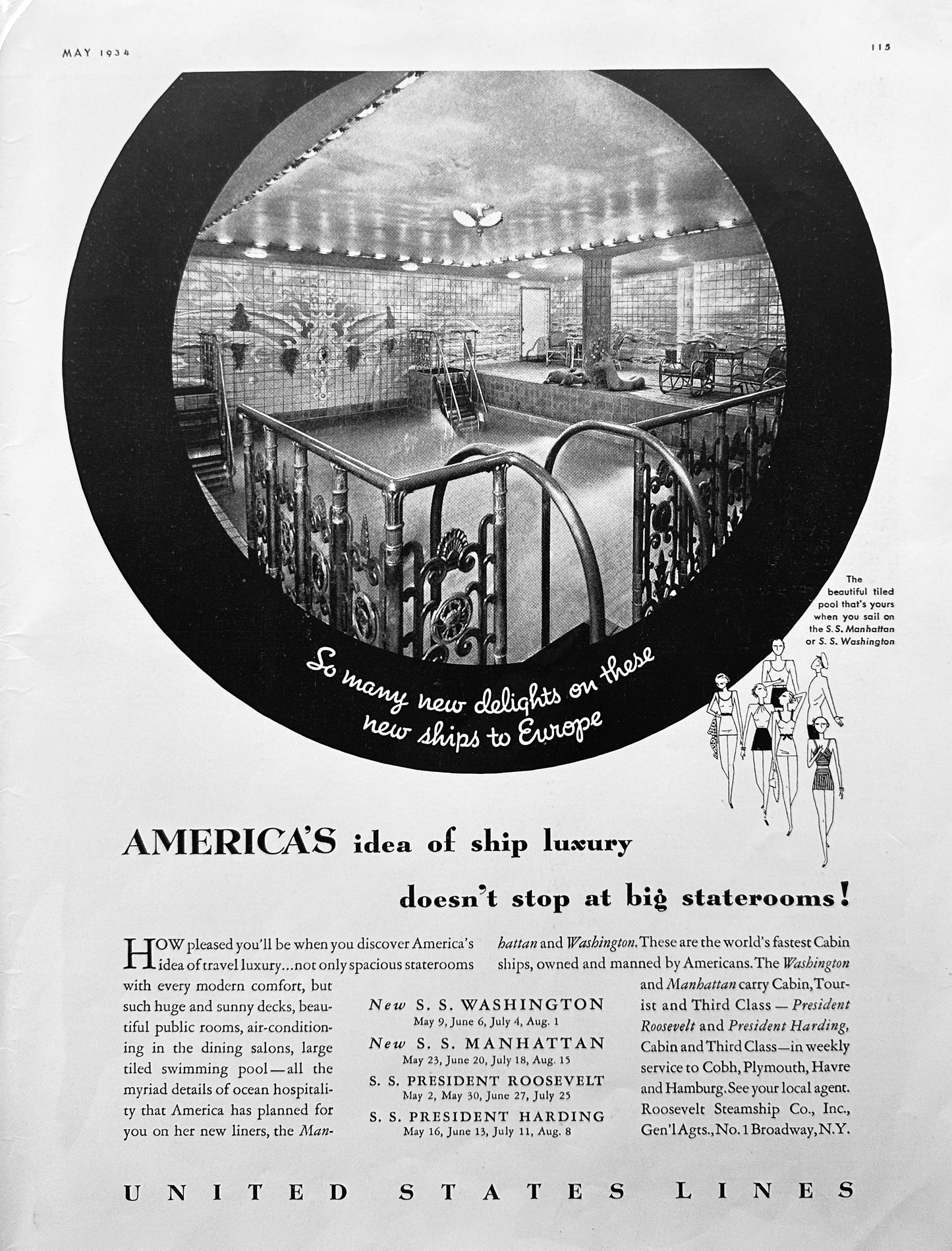 1934 Trans-Oceanic United States Ocean Liners to Europe Vintage Ad #1725
