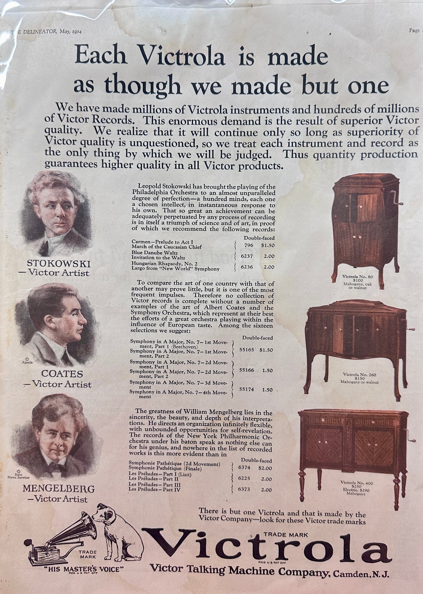 1924 Victrola 10 x 13" Color Advertisement - Water Stained - Ivory Soap