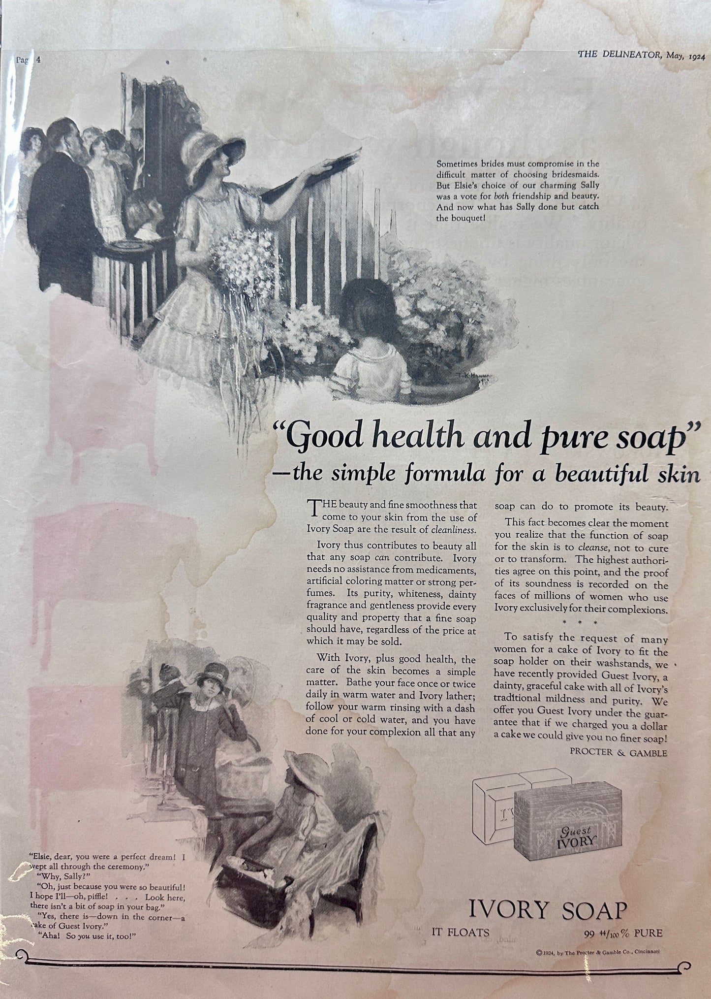 1924 Victrola 10 x 13" Color Advertisement - Water Stained - Ivory Soap