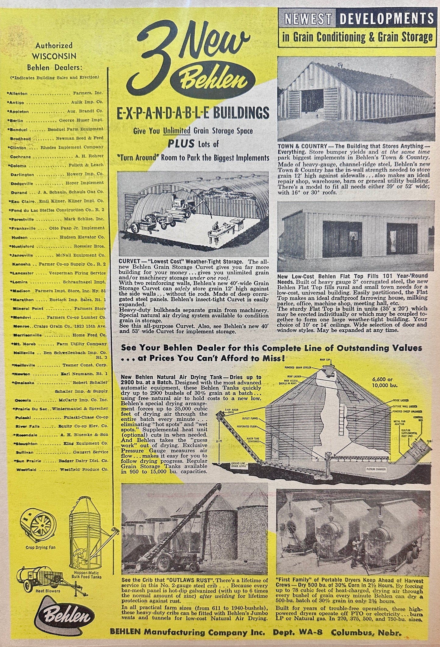 1960 Behlen Expandable Farm Buildings & Drying Silos - Vintage Ad #5099