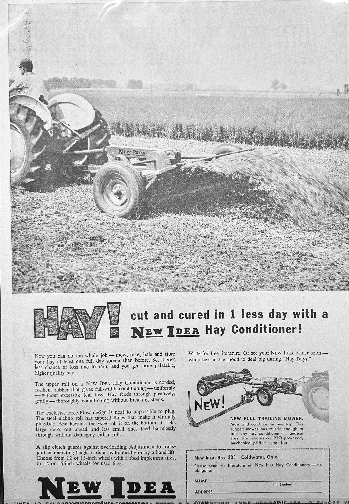 1960 New Idea Hay Conditioner - Cut & Cured in 1 less day - Vintage Ad #5048