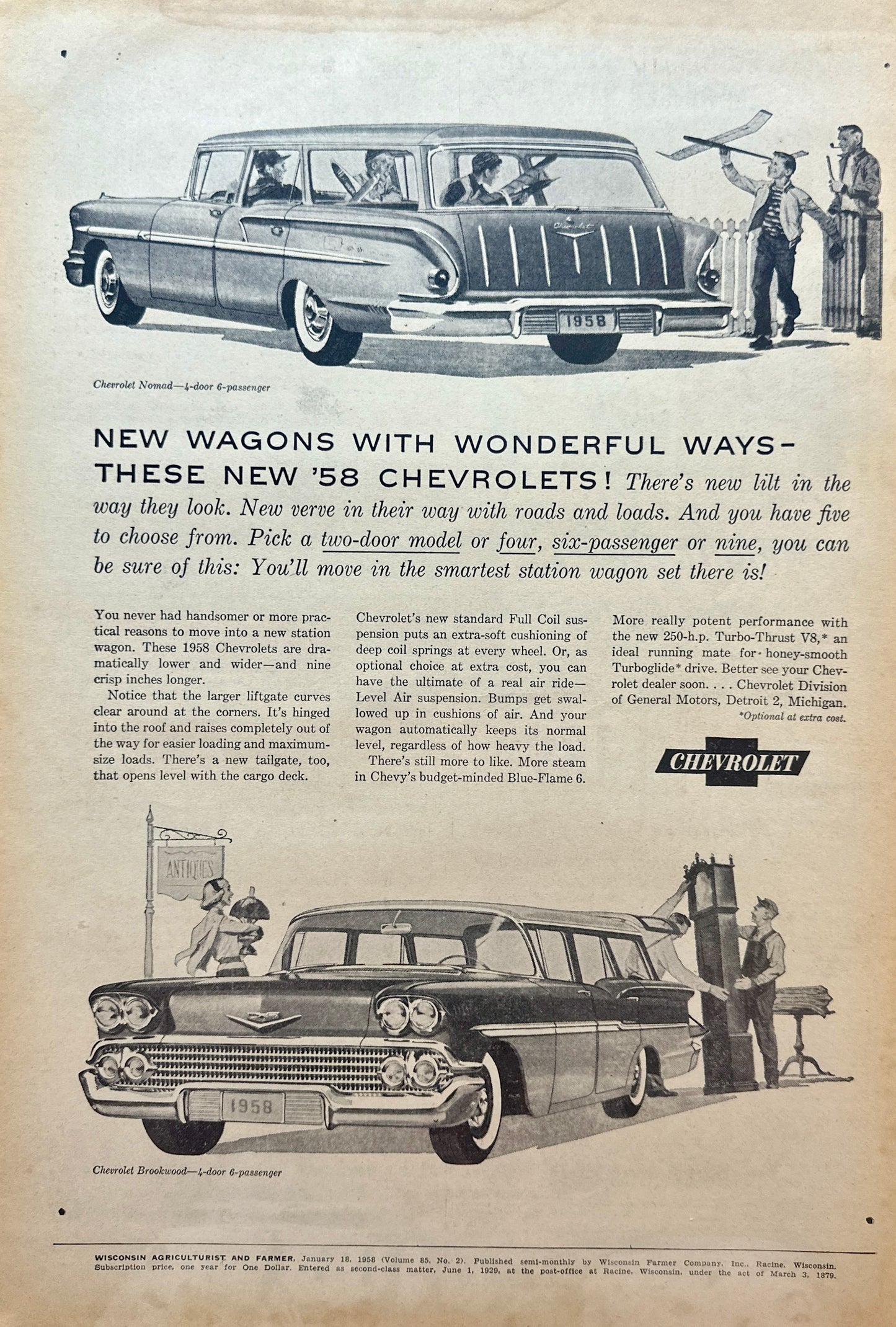 1958 Chevrolet Nomad and Brookwood Station Wagon Vintage Ad #810-1