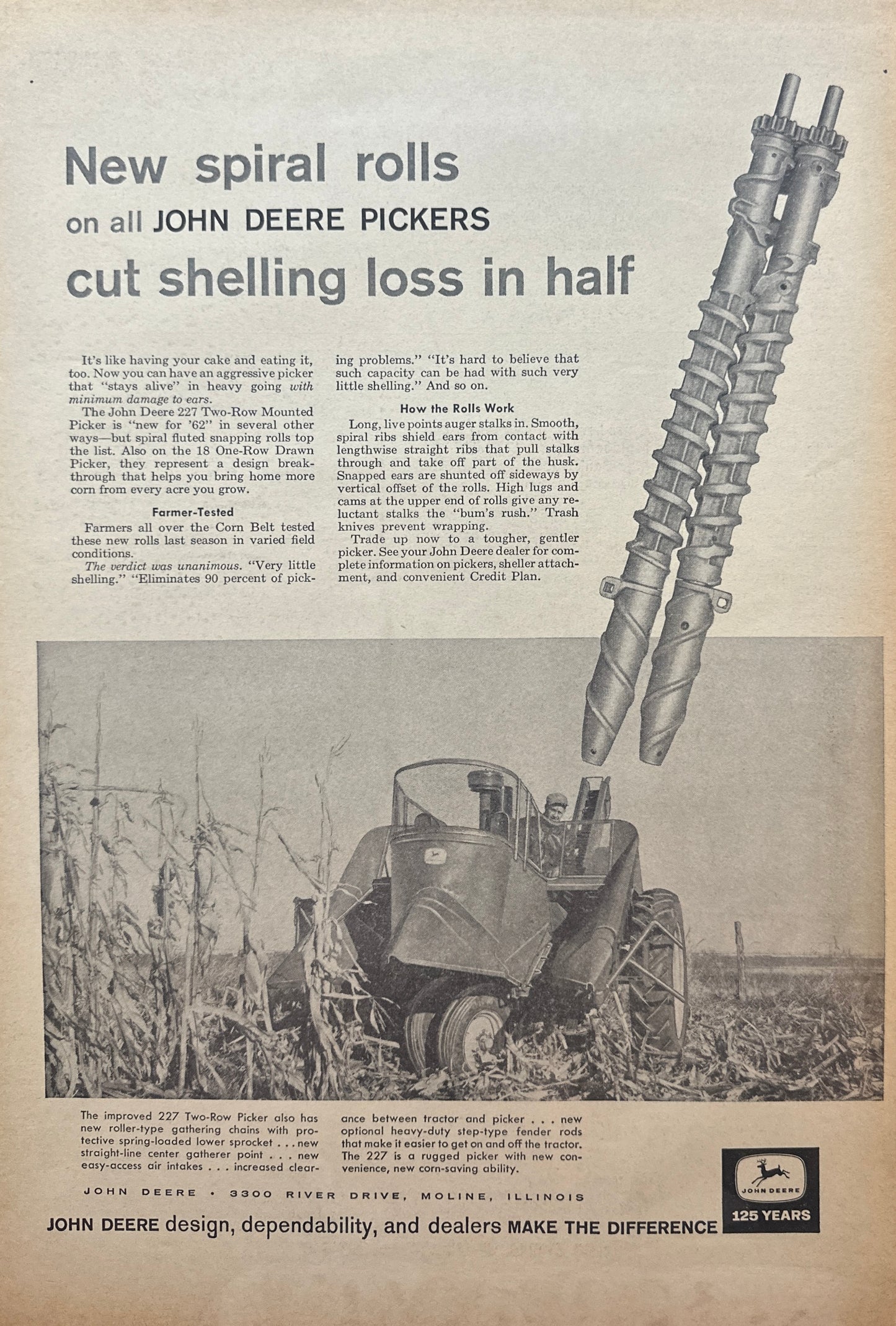1962 John Deere 227 Two-Row Mounted Picker - Cut Shelling loss - Vintage Ad #5096-3