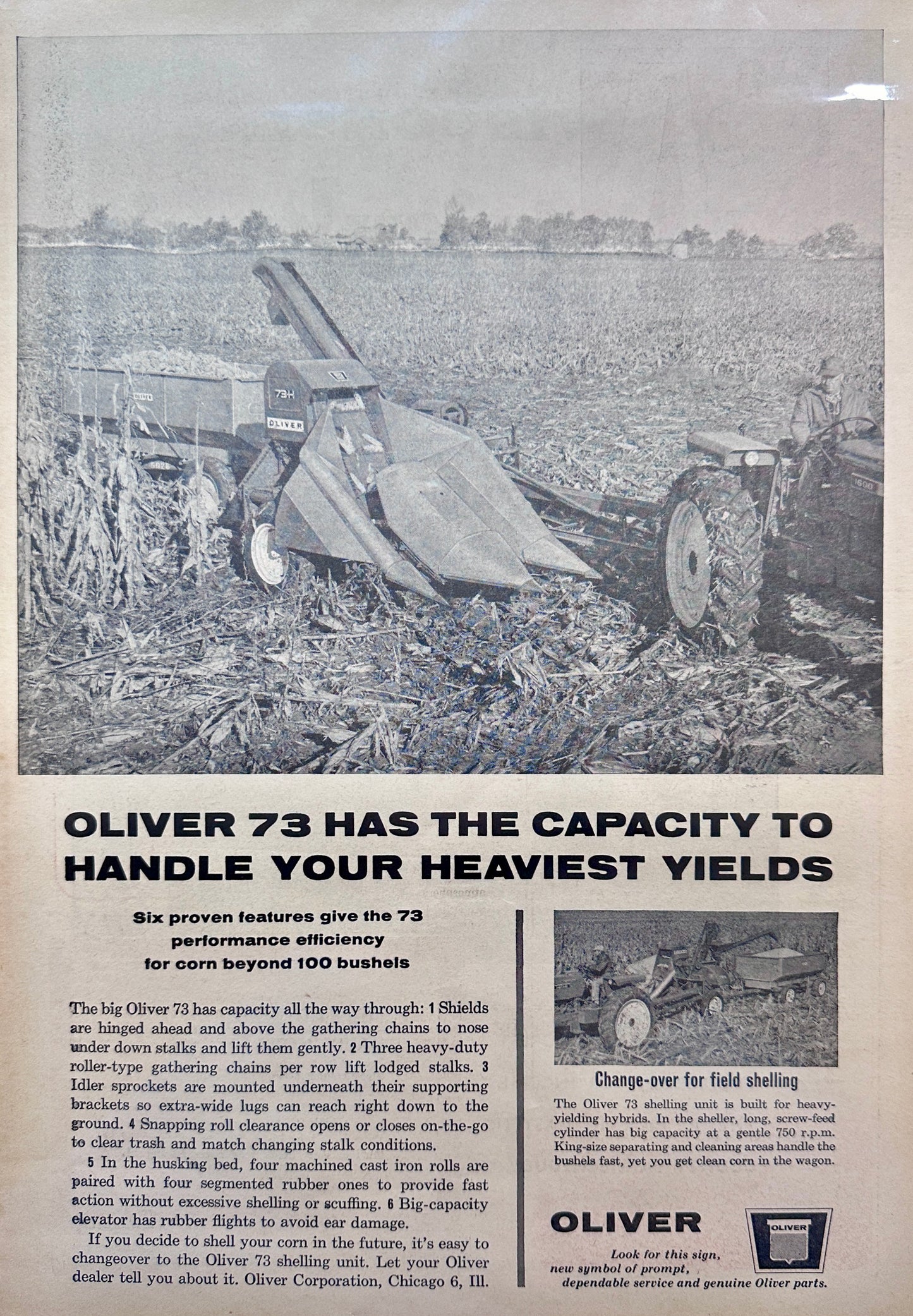 1963 Oliver 73 Corn Picker - Sheller - Vintage Ad