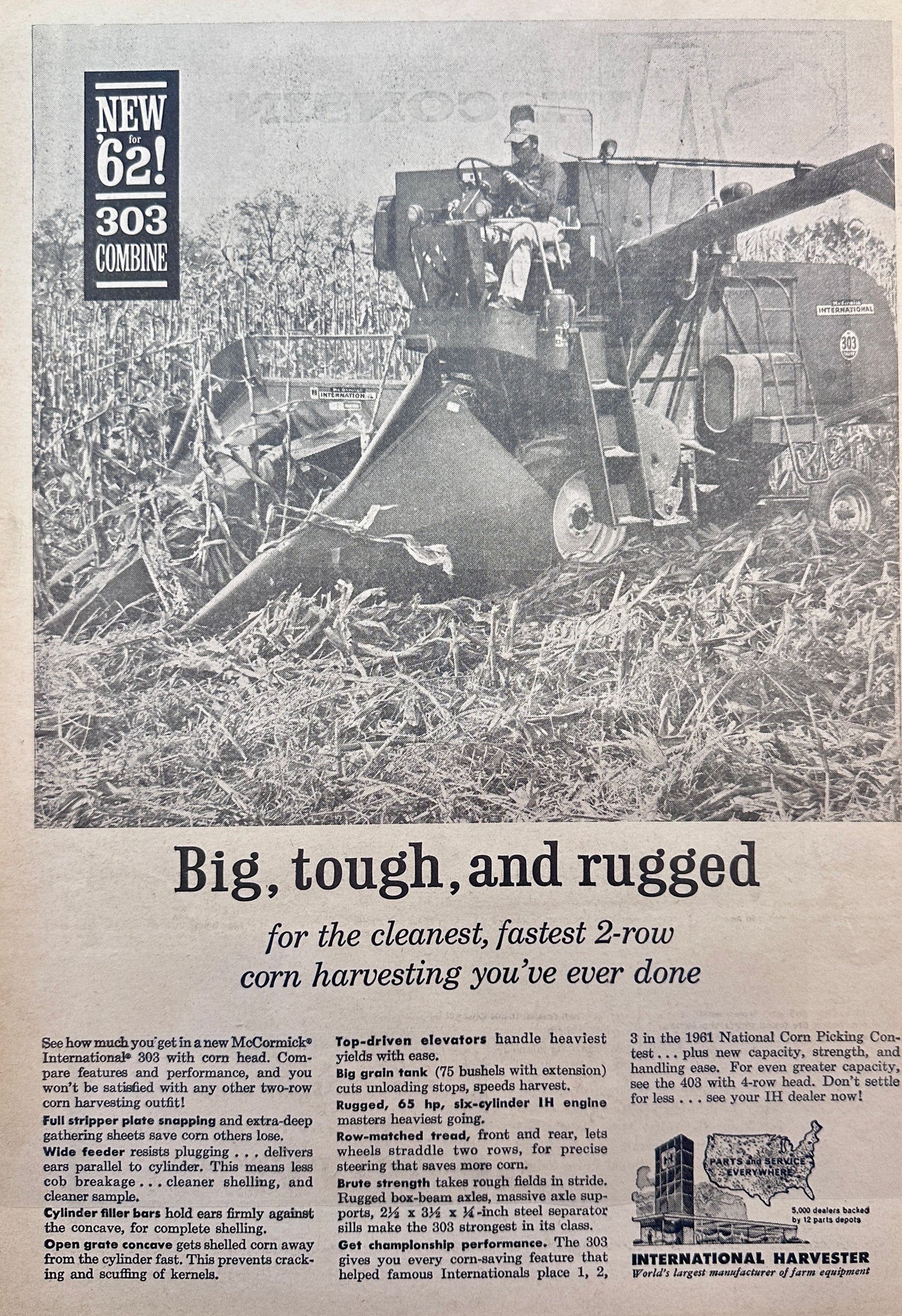 1962 International Harvester 303 Combine Big, Tough & Rugged - Vintage Ad #5090-4