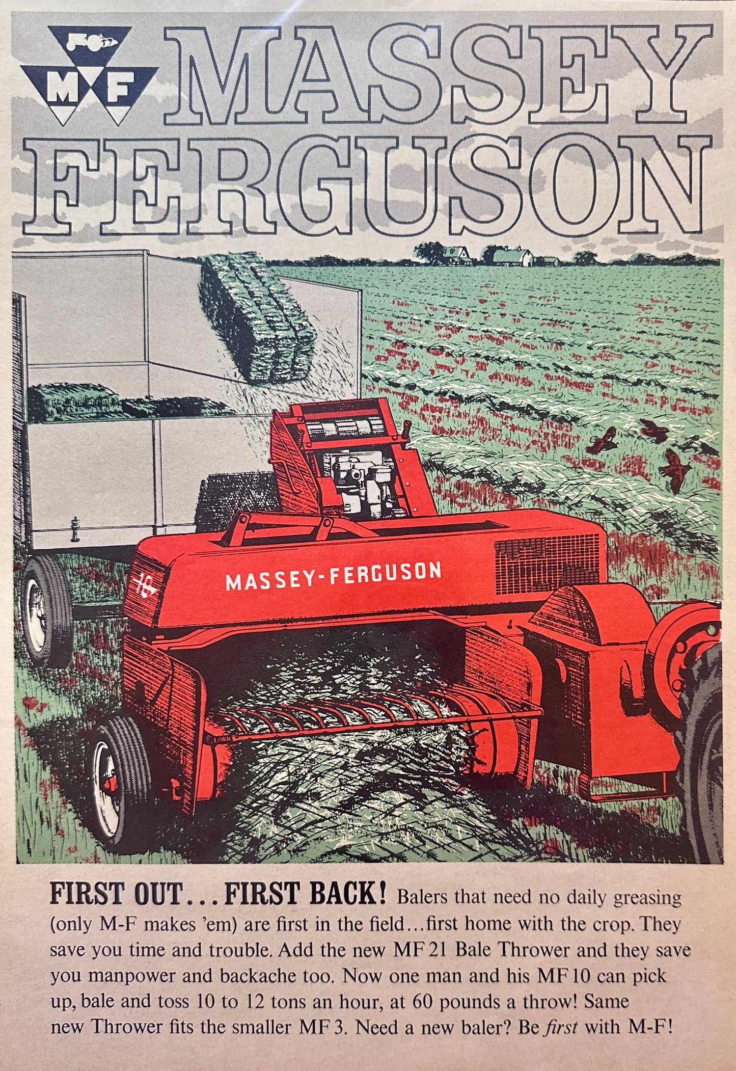 1963 Massey Ferguson MF21 Bale Thrower First Out - First Back Vintage Ad #5007