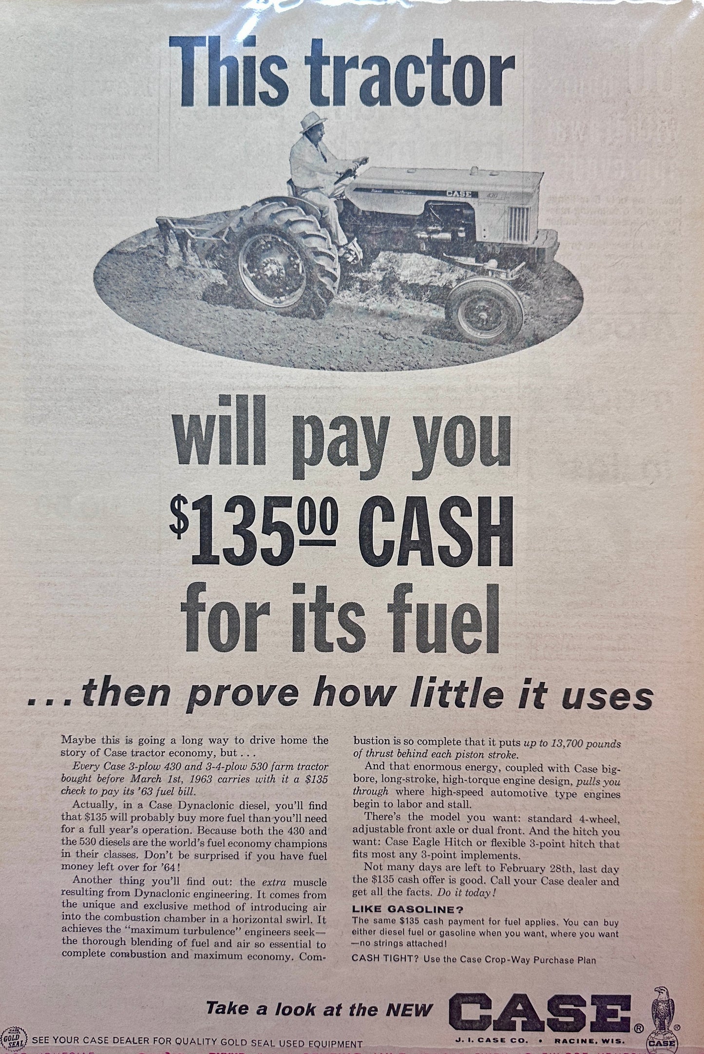 1963 Case 3-plow 430 & 4-plow 530 Comes with Cash Back - Vintage Ad #5086-3